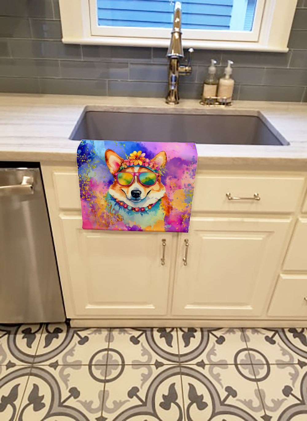 Corgi Hippie Dawg Kitchen Towel