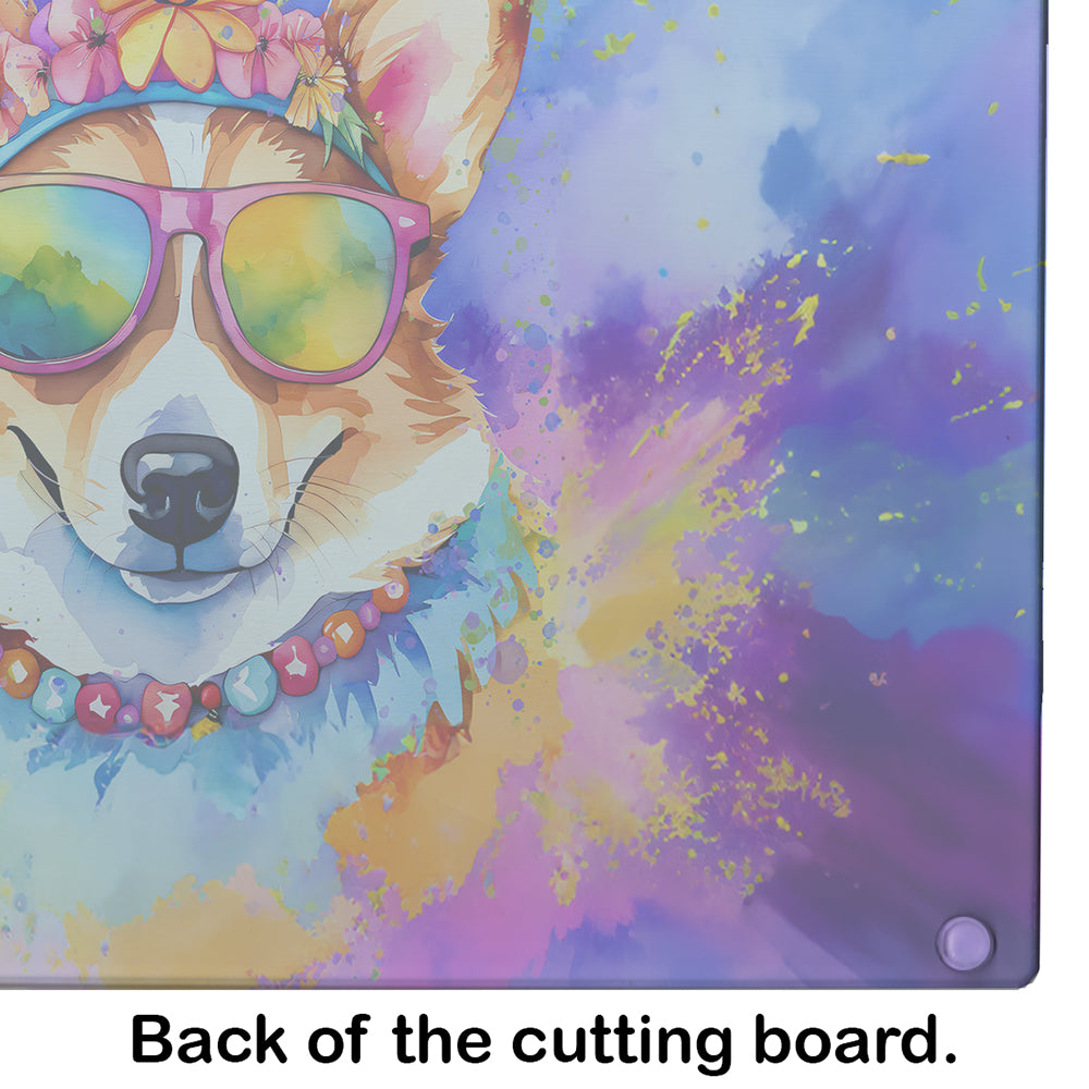 Corgi Hippie Dawg Glass Cutting Board