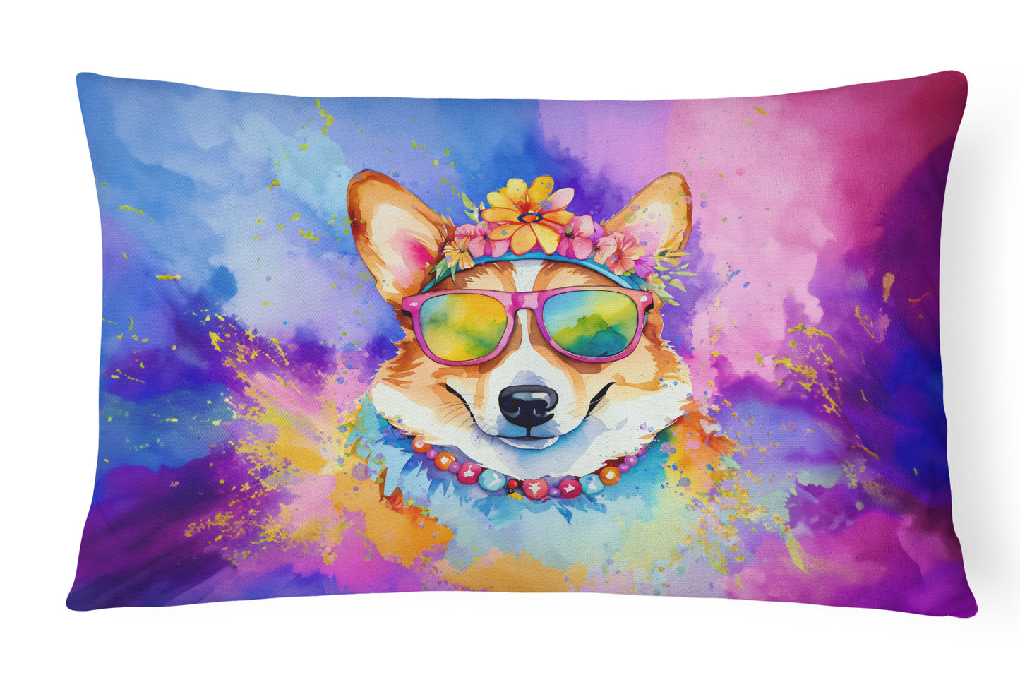 Buy this Corgi Hippie Dawg Throw Pillow