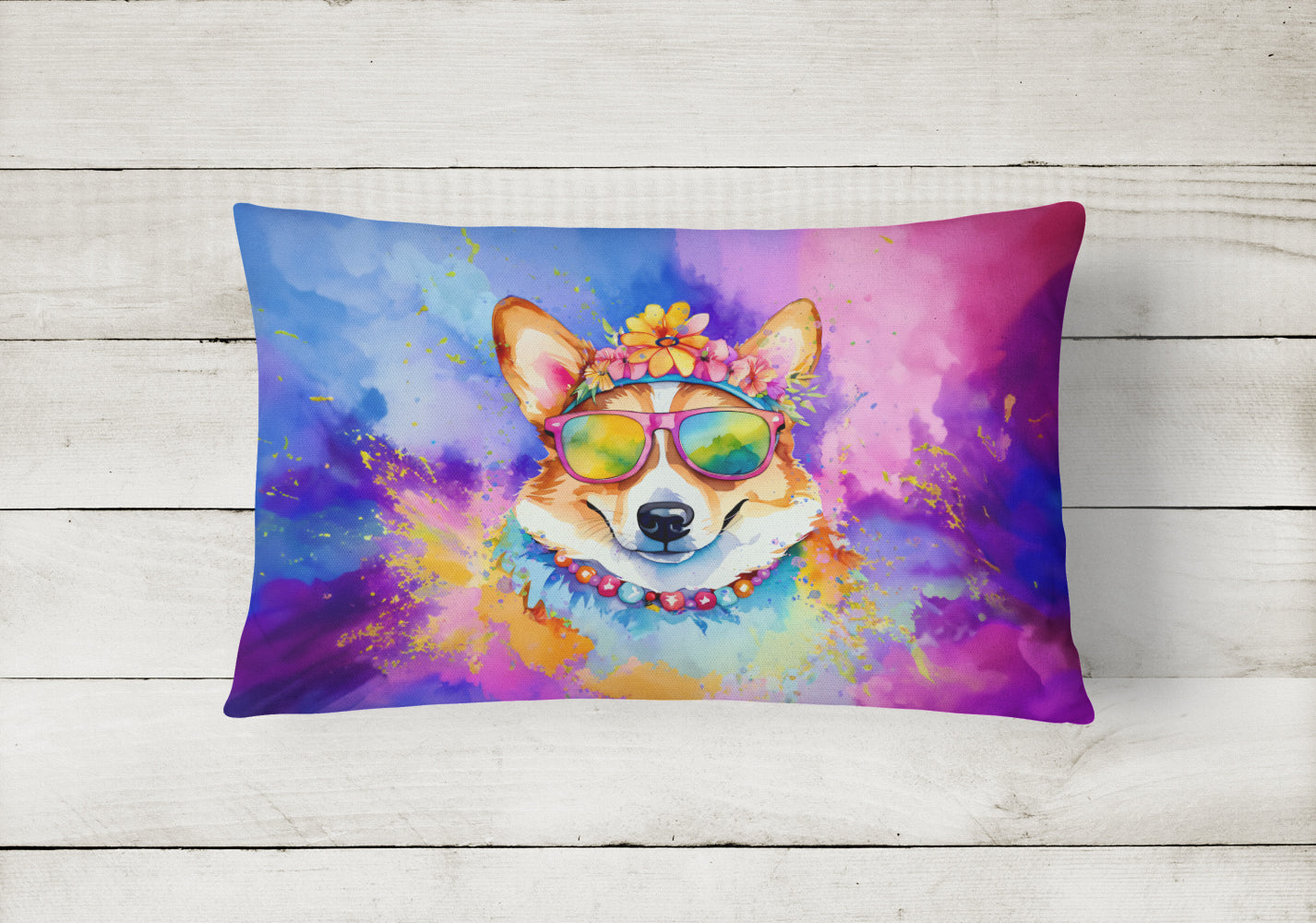 Corgi Hippie Dawg Throw Pillow