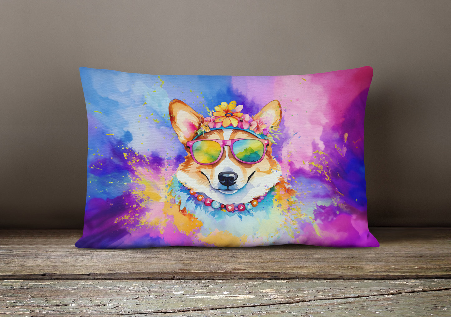 Corgi Hippie Dawg Throw Pillow