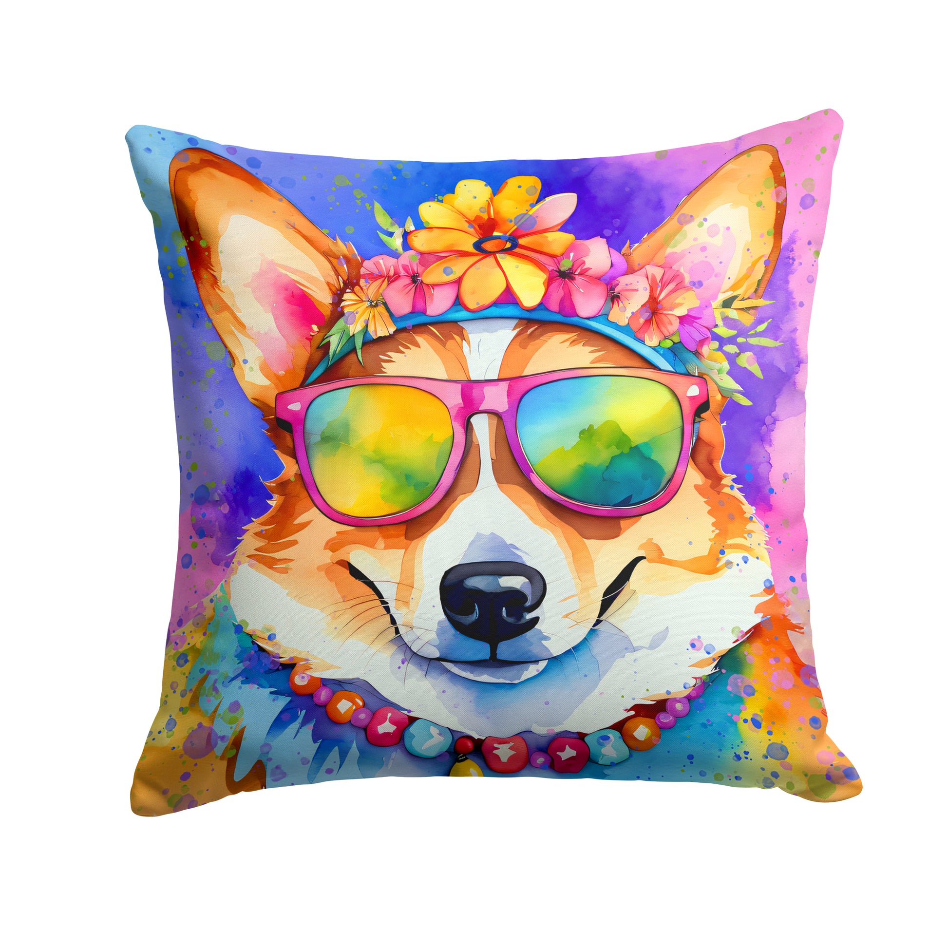 Buy this Corgi Hippie Dawg Throw Pillow