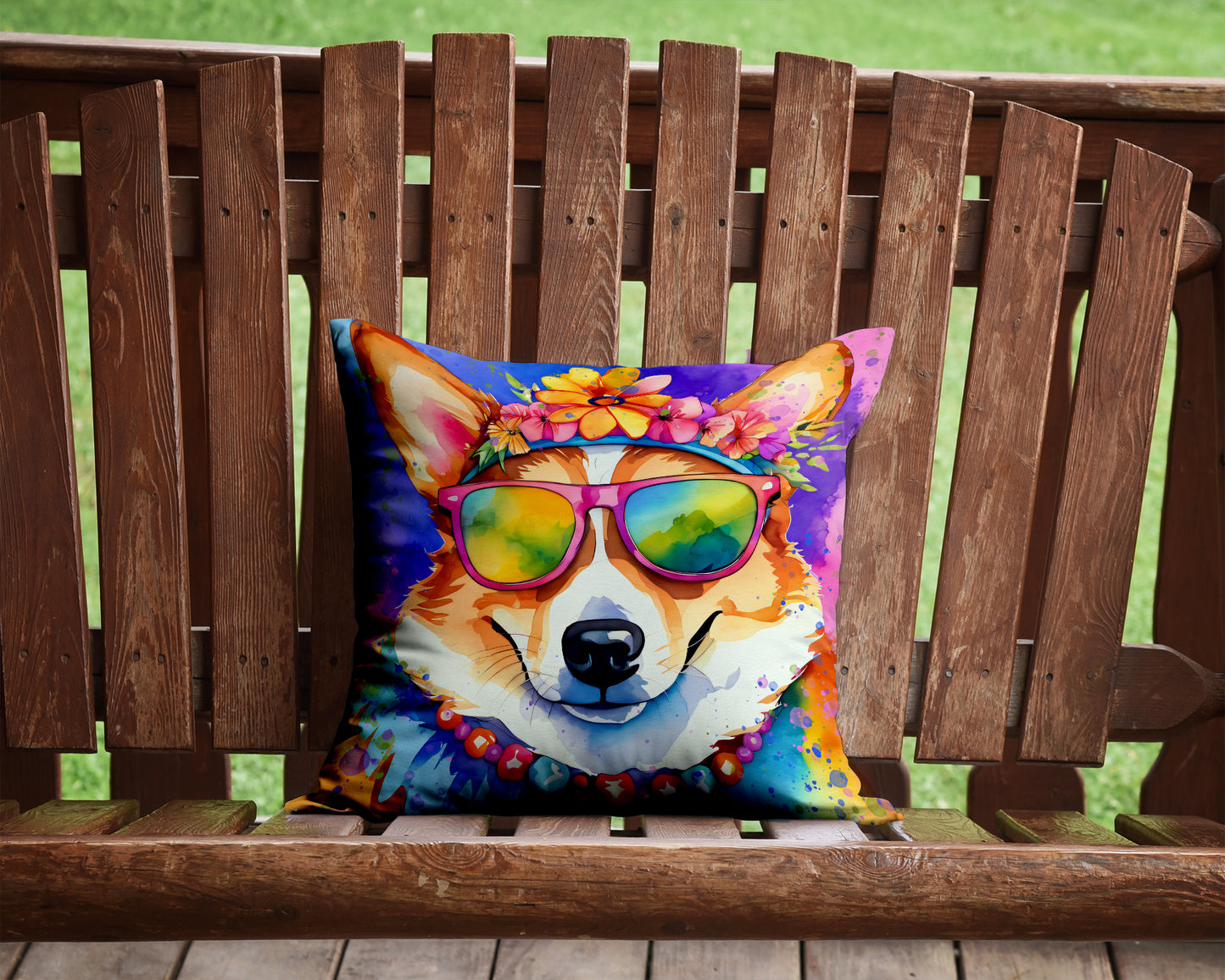 Corgi Hippie Dawg Throw Pillow