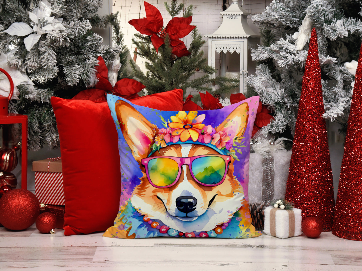 Corgi Hippie Dawg Throw Pillow