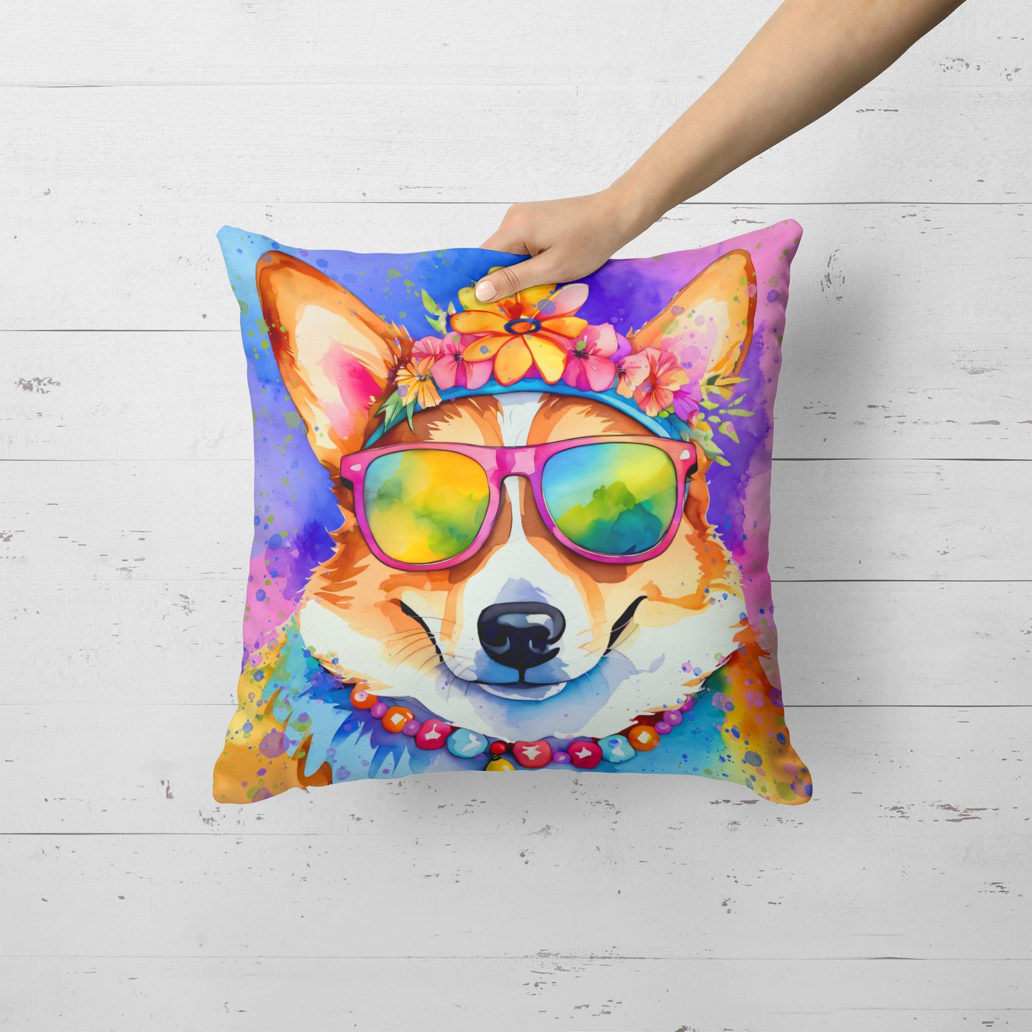 Corgi Hippie Dawg Throw Pillow