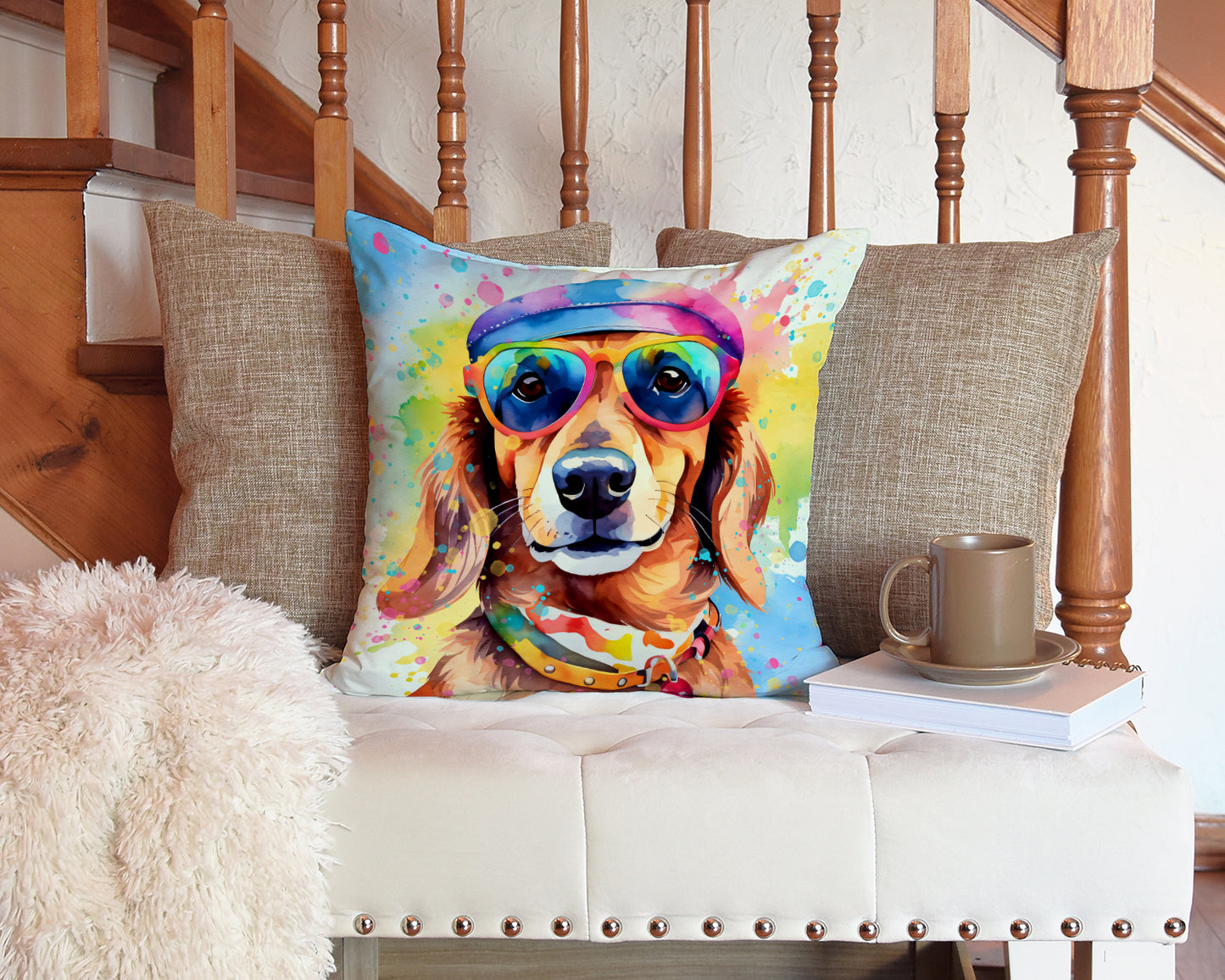 Dachshund Hippie Dawg Throw Pillow