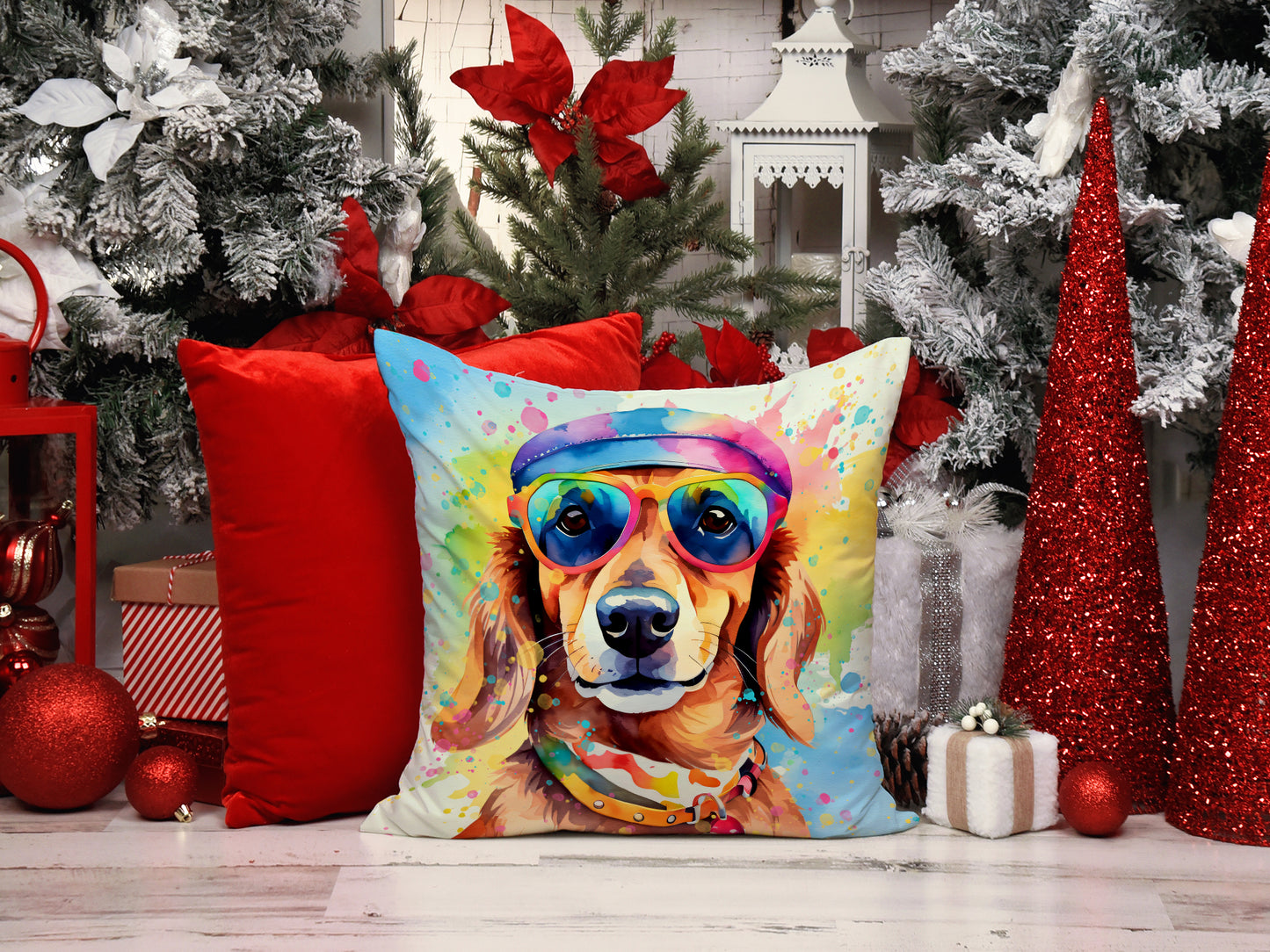 Dachshund Hippie Dawg Throw Pillow