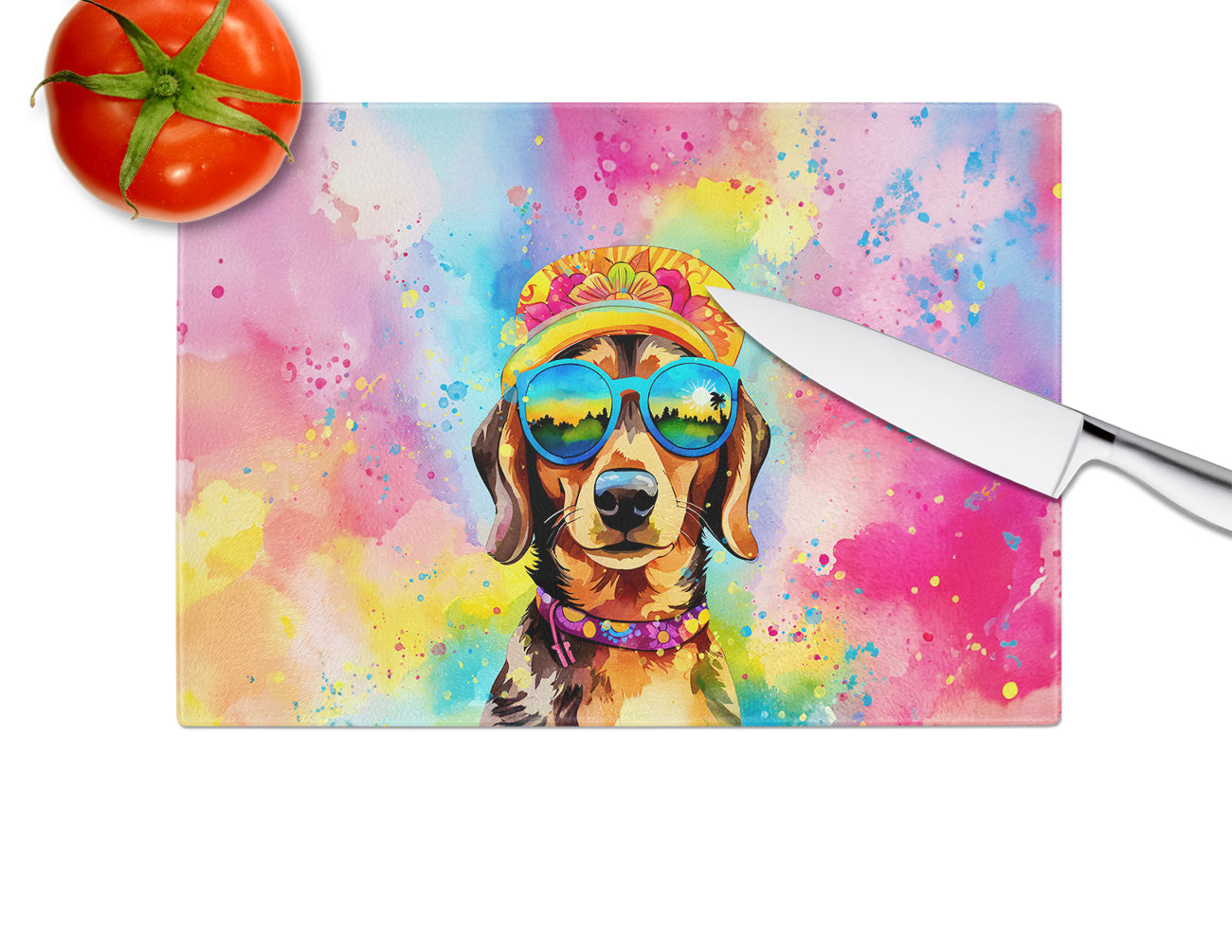 Dachshund Hippie Dawg Glass Cutting Board