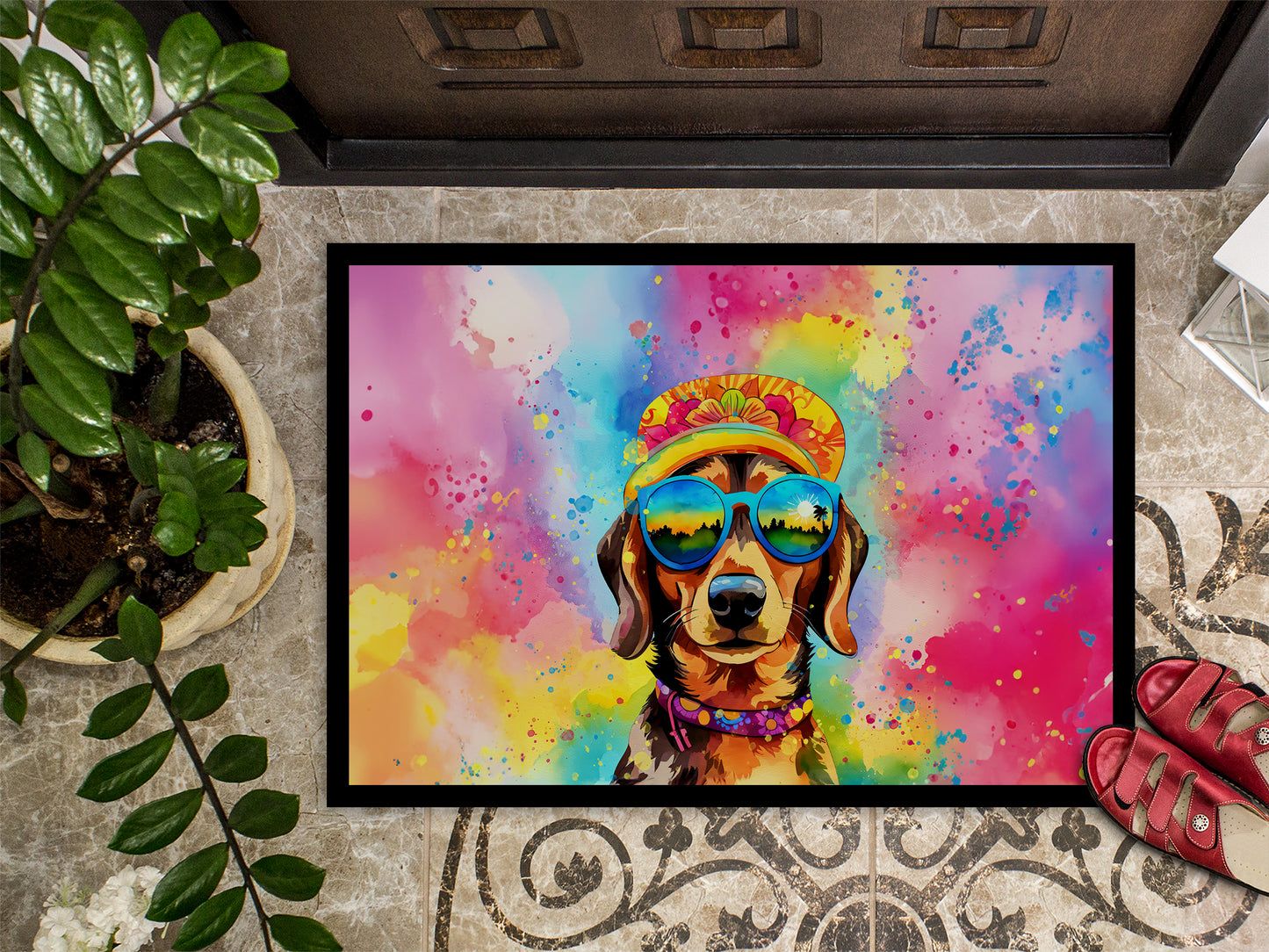 Dachshund Hippie Dawg Doormat