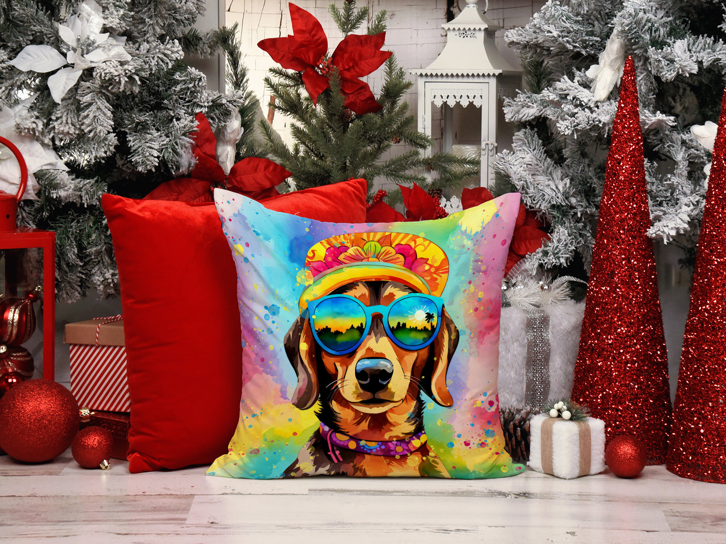 Dachshund Hippie Dawg Throw Pillow