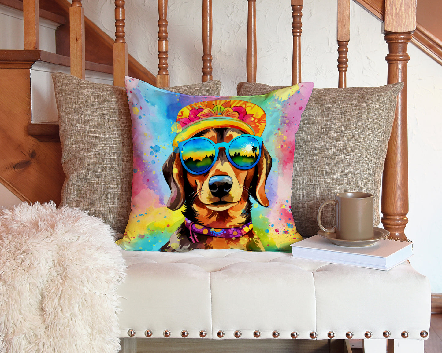 Dachshund Hippie Dawg Throw Pillow