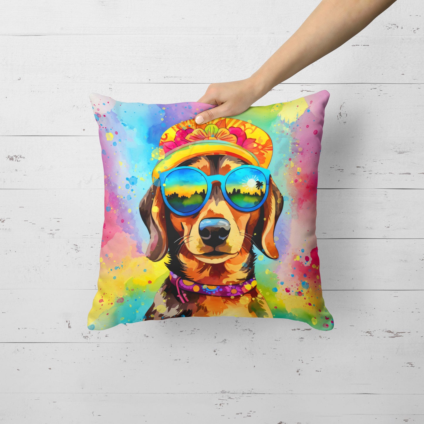 Dachshund Hippie Dawg Throw Pillow