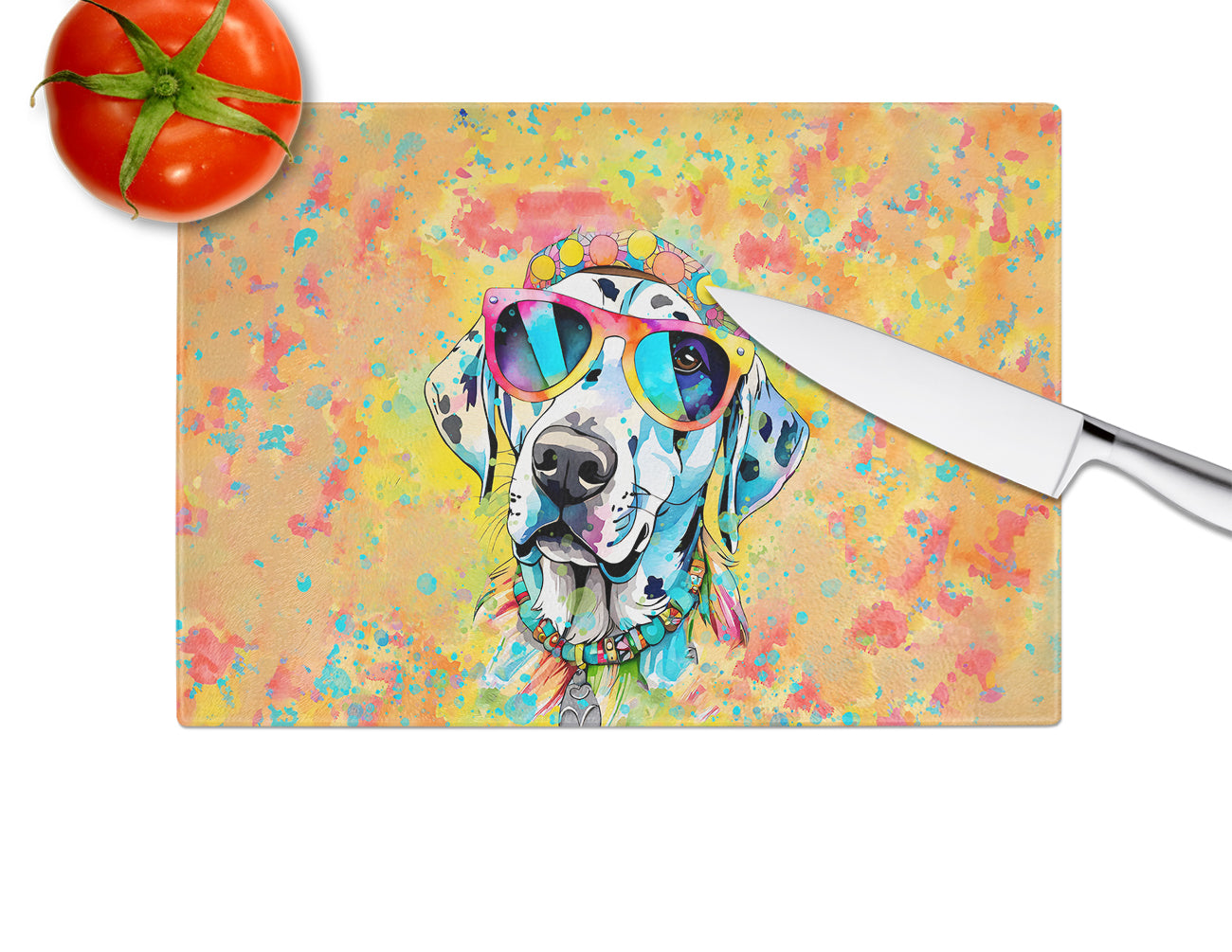 Dalmatian Hippie Dawg Glass Cutting Board