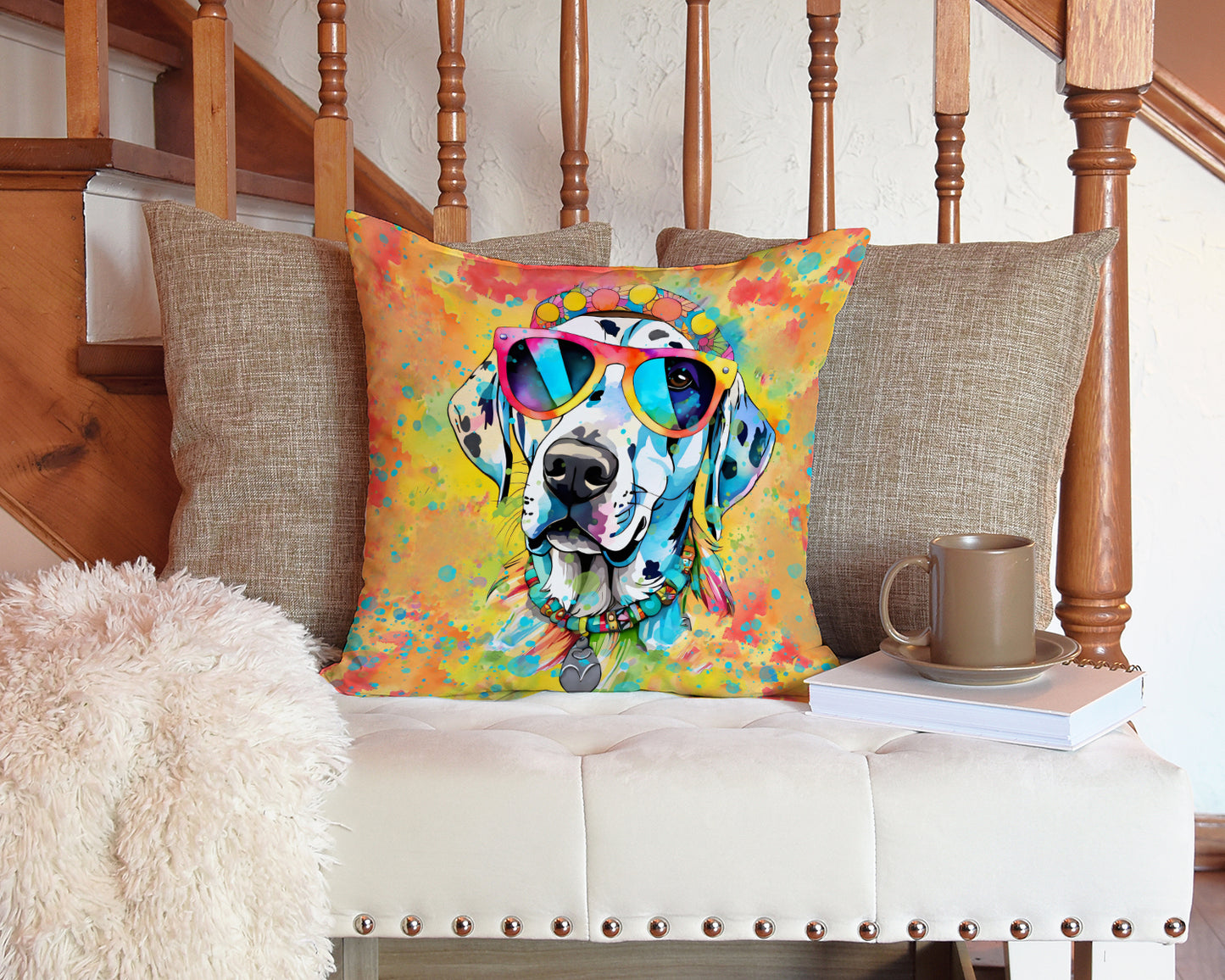 Dalmatian Hippie Dawg Throw Pillow