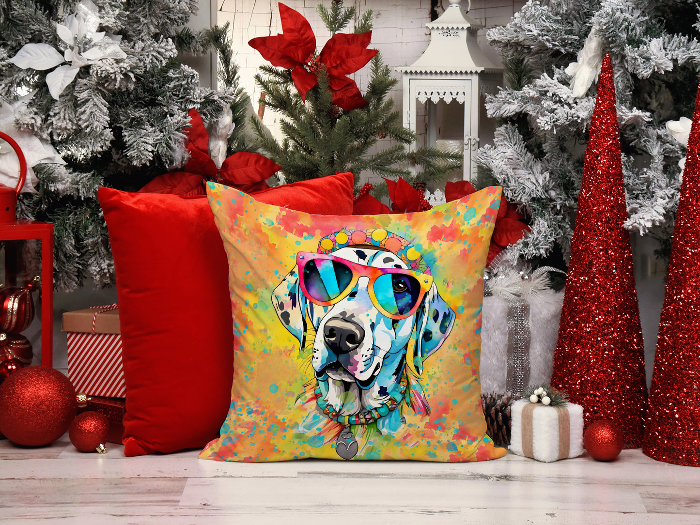 Dalmatian Hippie Dawg Throw Pillow