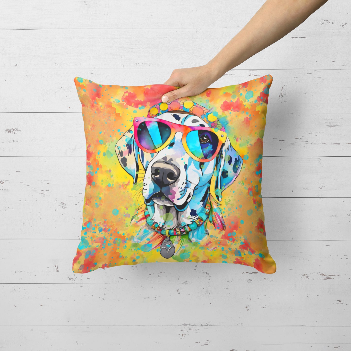 Dalmatian Hippie Dawg Throw Pillow