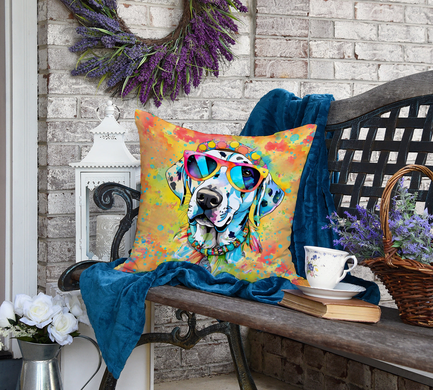 Dalmatian Hippie Dawg Throw Pillow