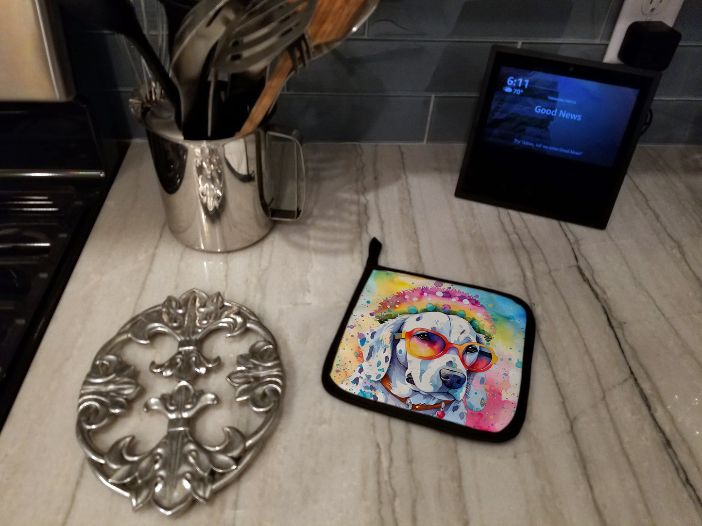 Dalmatian Hippie Dawg Pair of Pot Holders