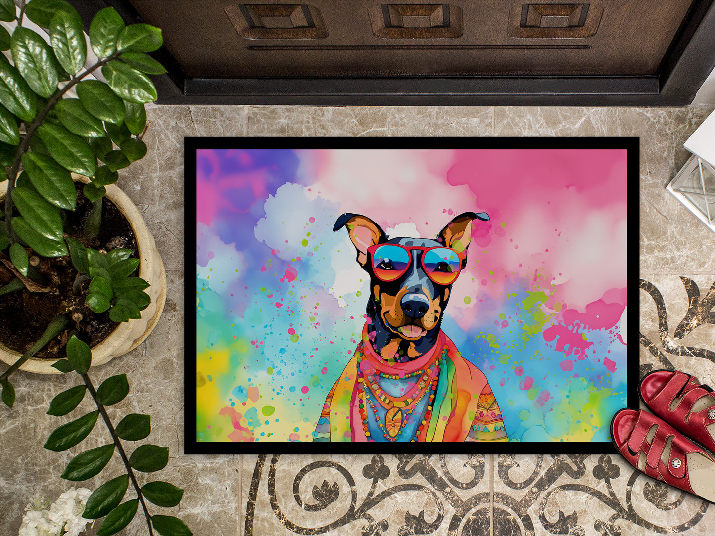 Doberman Pinscher Hippie Dawg Doormat