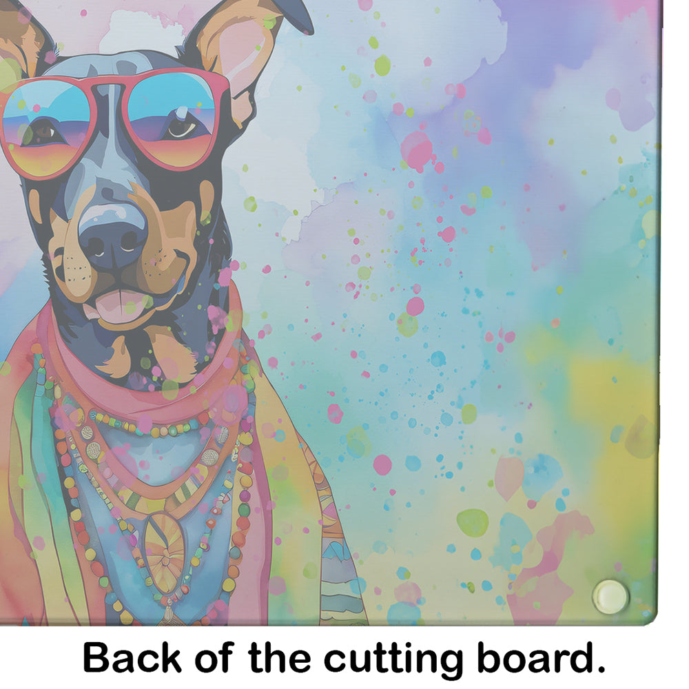 Doberman Pinscher Hippie Dawg Glass Cutting Board