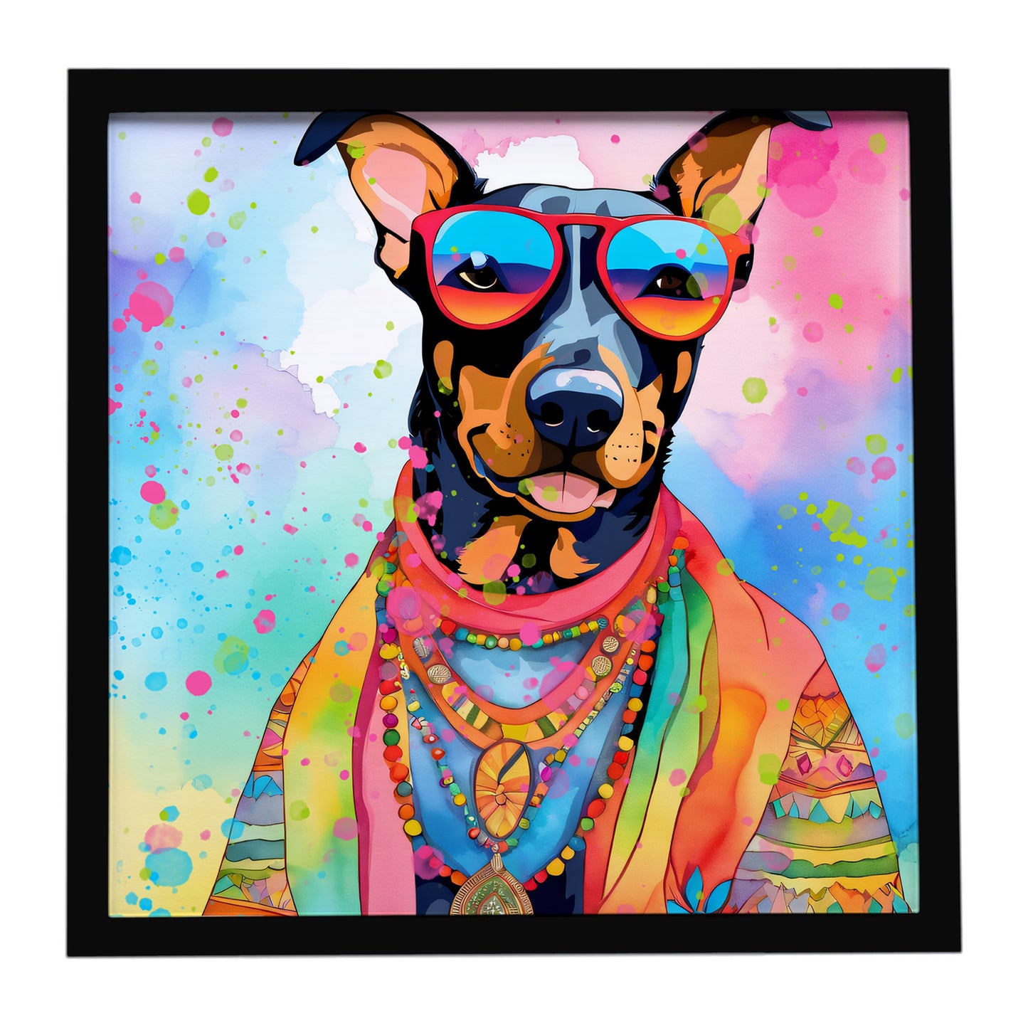 Buy this Doberman Pinscher Hippie Dawg Framed Metal Print