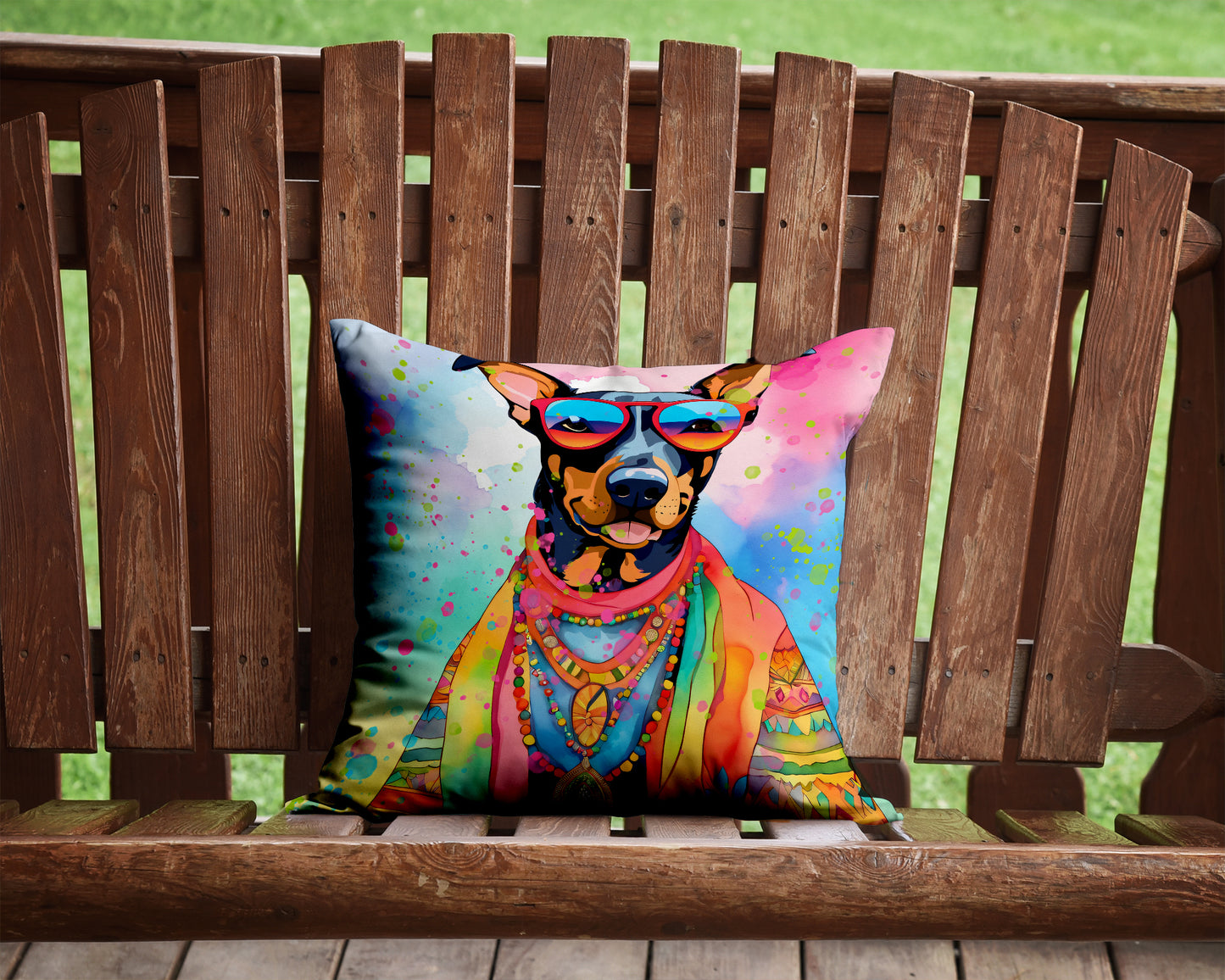 Doberman Pinscher Hippie Dawg Throw Pillow