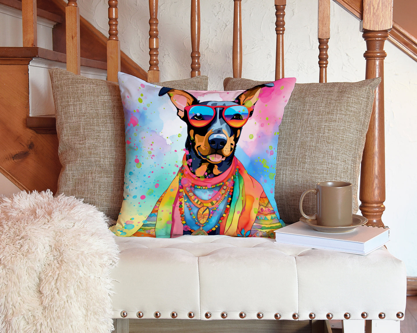 Doberman Pinscher Hippie Dawg Throw Pillow