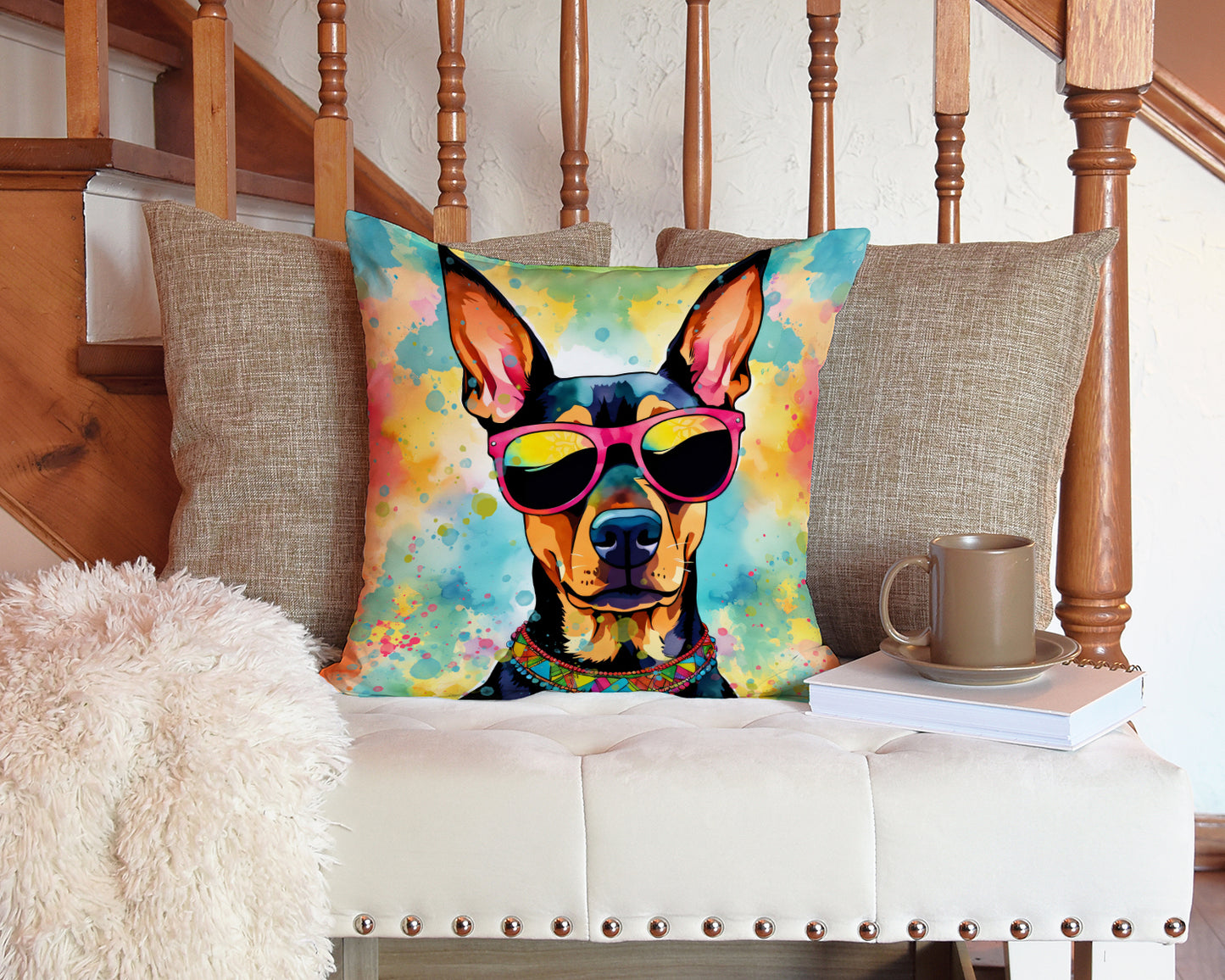 Doberman Pinscher Hippie Dawg Throw Pillow