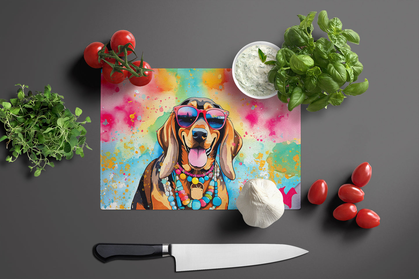 Doberman Pinscher Hippie Dawg Glass Cutting Board