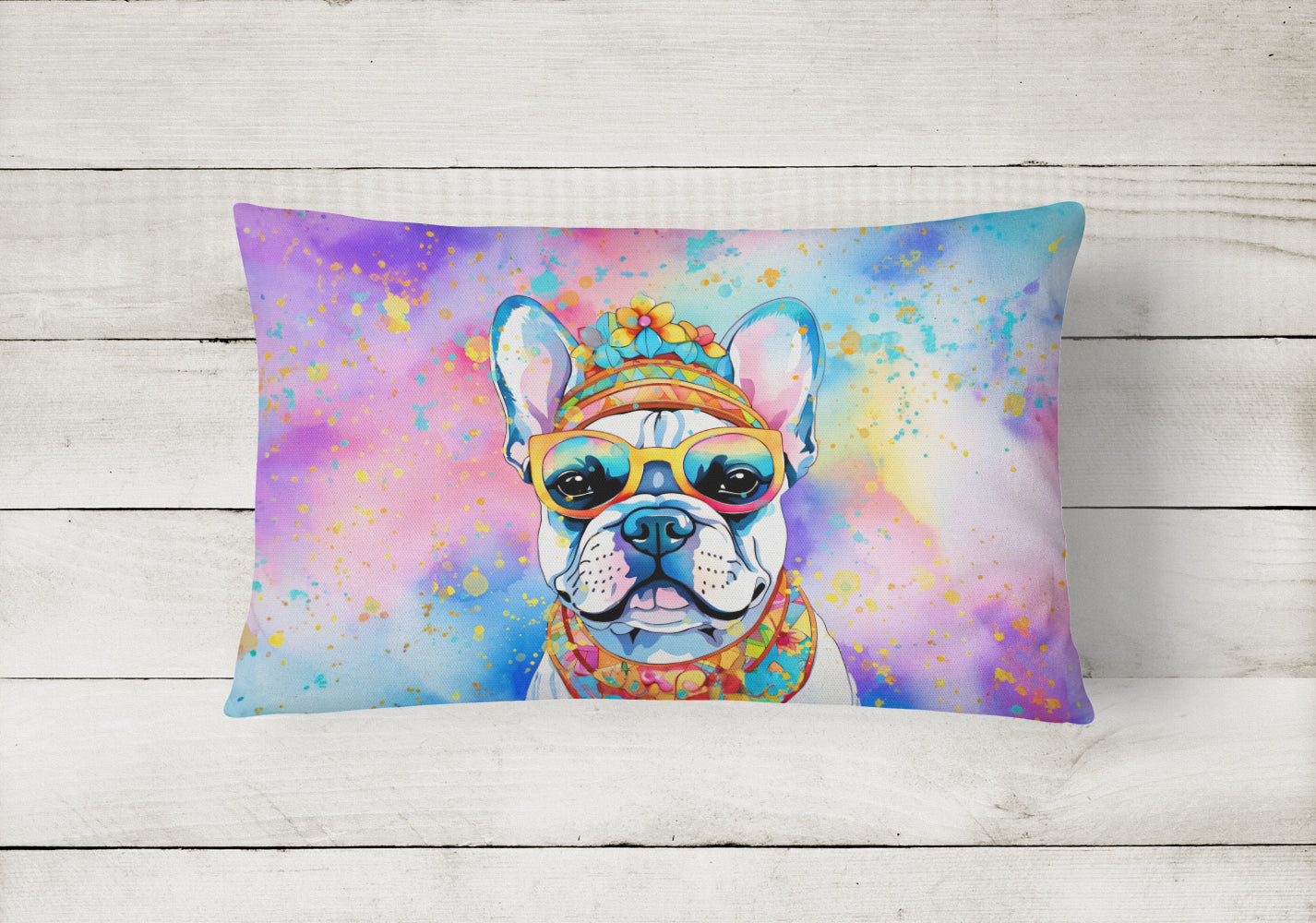 French Bulldog Hippie Dawg Throw Pillow