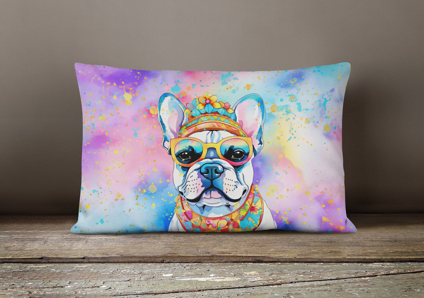 French Bulldog Hippie Dawg Throw Pillow