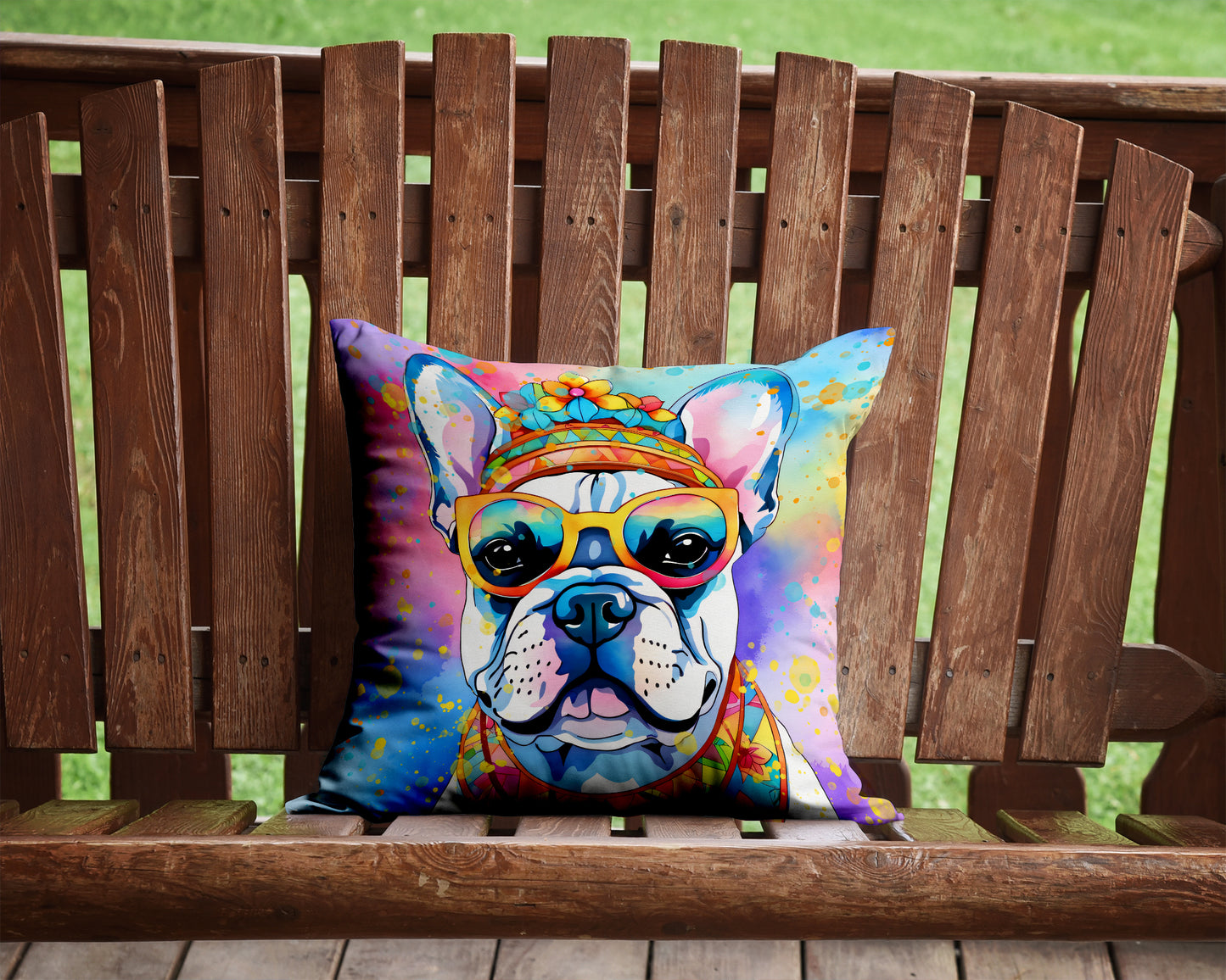 French Bulldog Hippie Dawg Throw Pillow