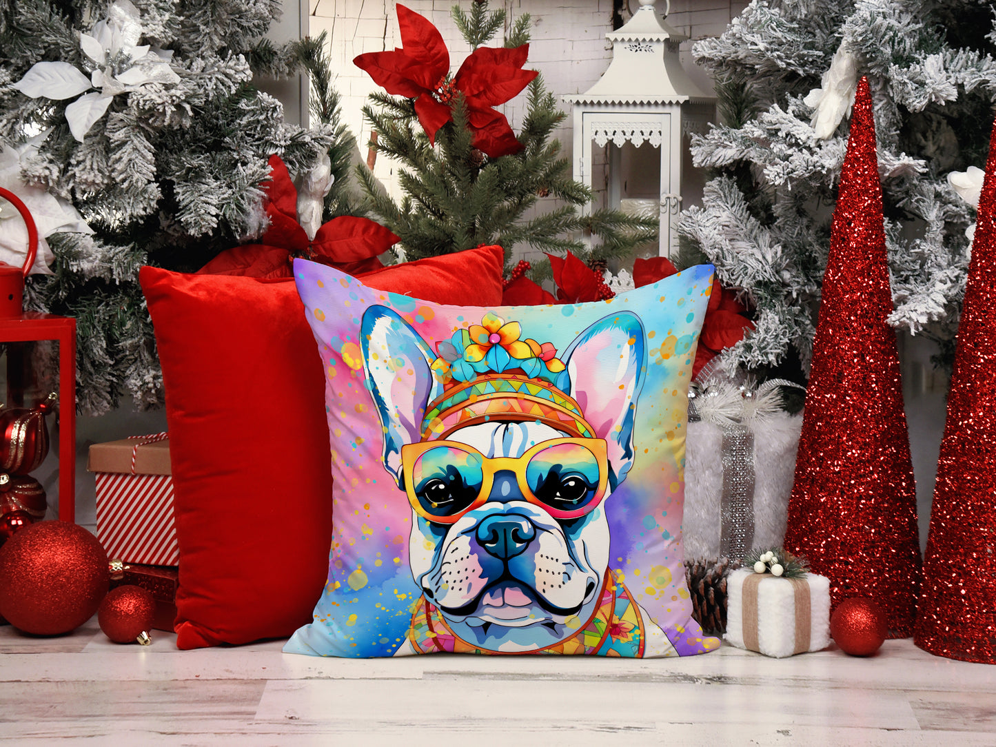 French Bulldog Hippie Dawg Throw Pillow