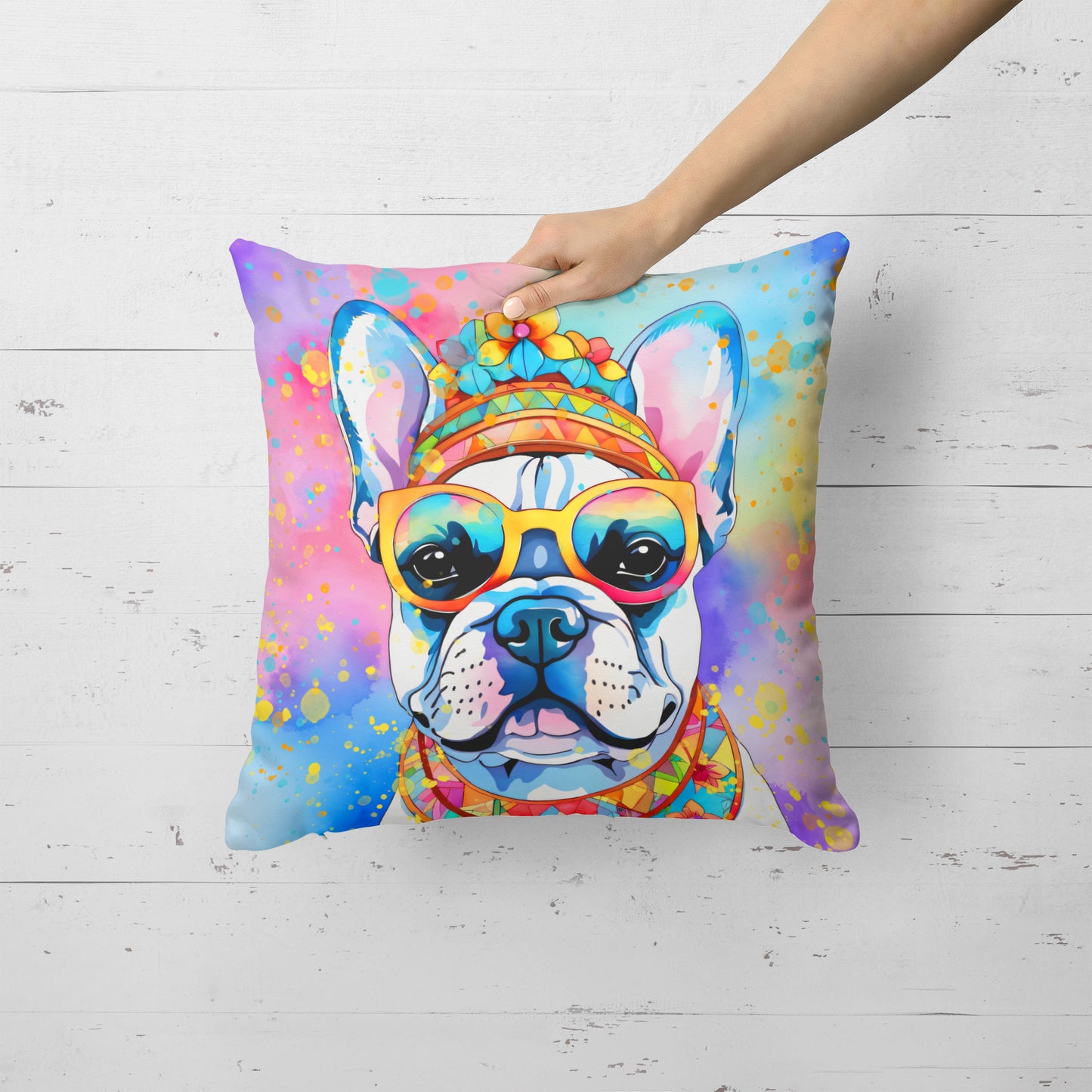 French Bulldog Hippie Dawg Throw Pillow