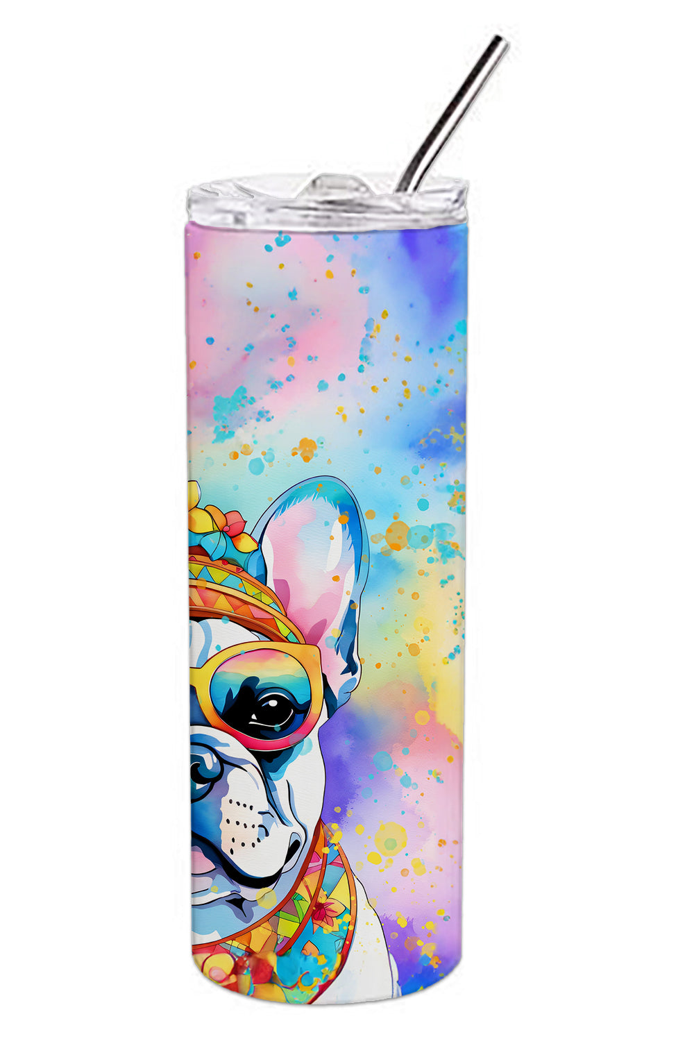 French Bulldog Hippie Dawg Stainless Steel Skinny Tumbler