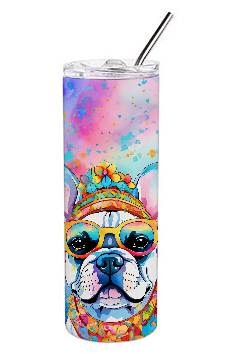 French Bulldog Hippie Dawg Stainless Steel Skinny Tumbler