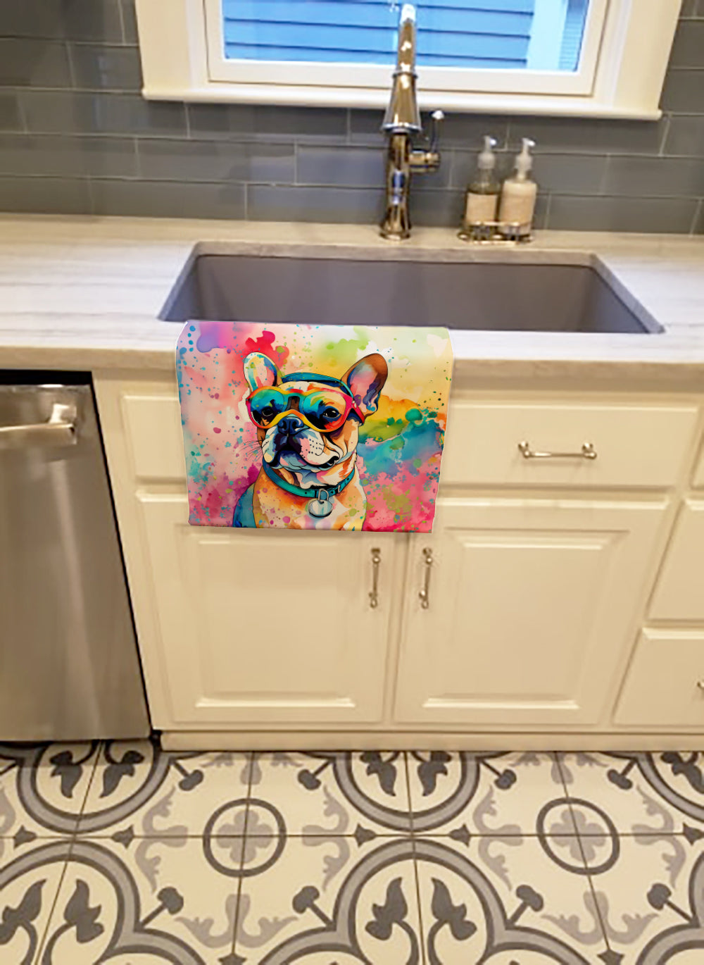 French Bulldog Hippie Dawg Kitchen Towel