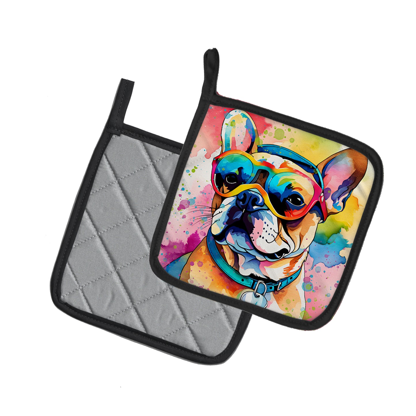 French Bulldog Hippie Dawg Pair of Pot Holders