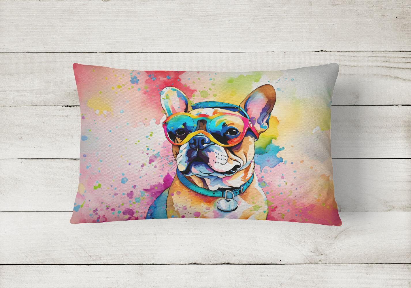 French Bulldog Hippie Dawg Throw Pillow