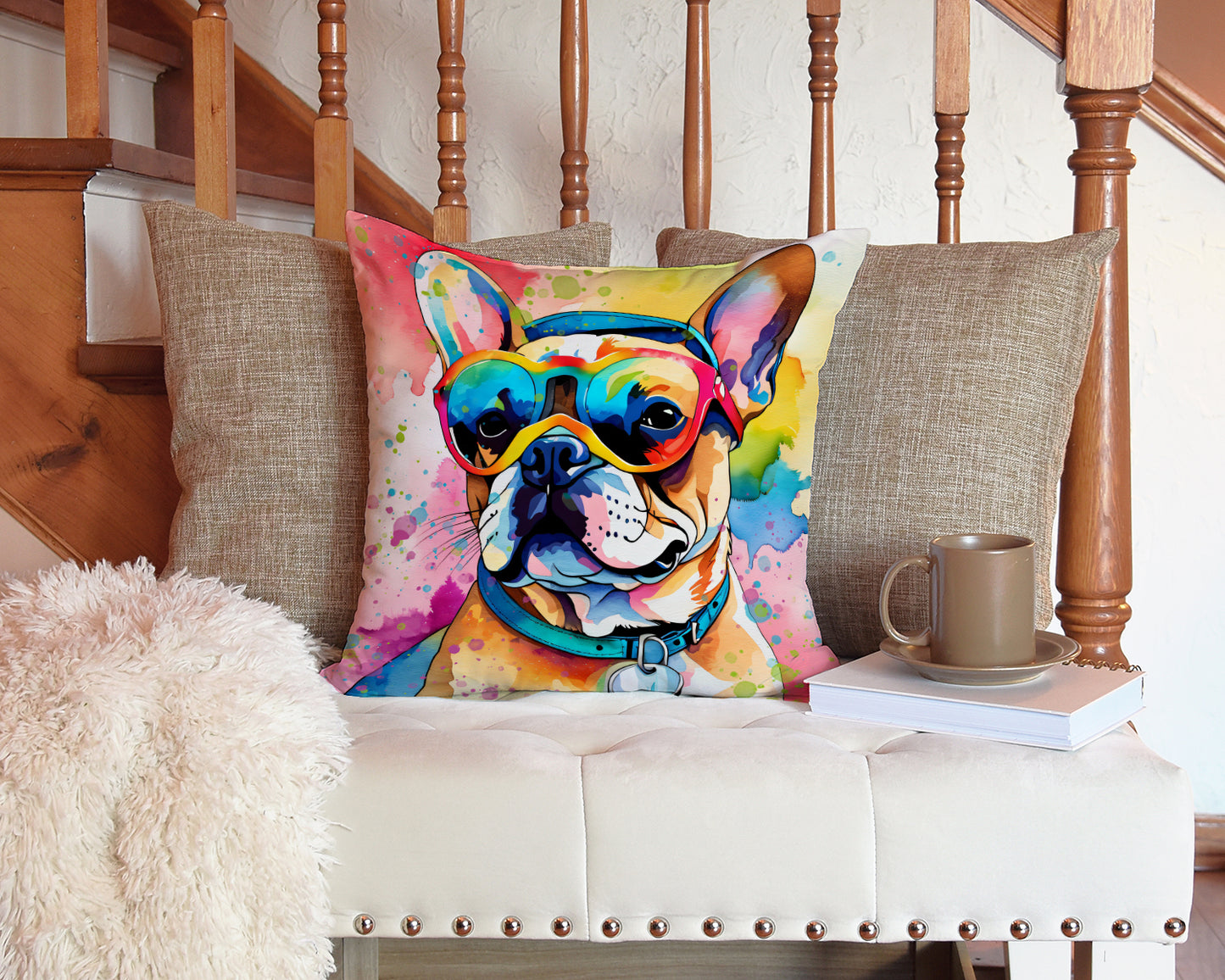 French Bulldog Hippie Dawg Throw Pillow