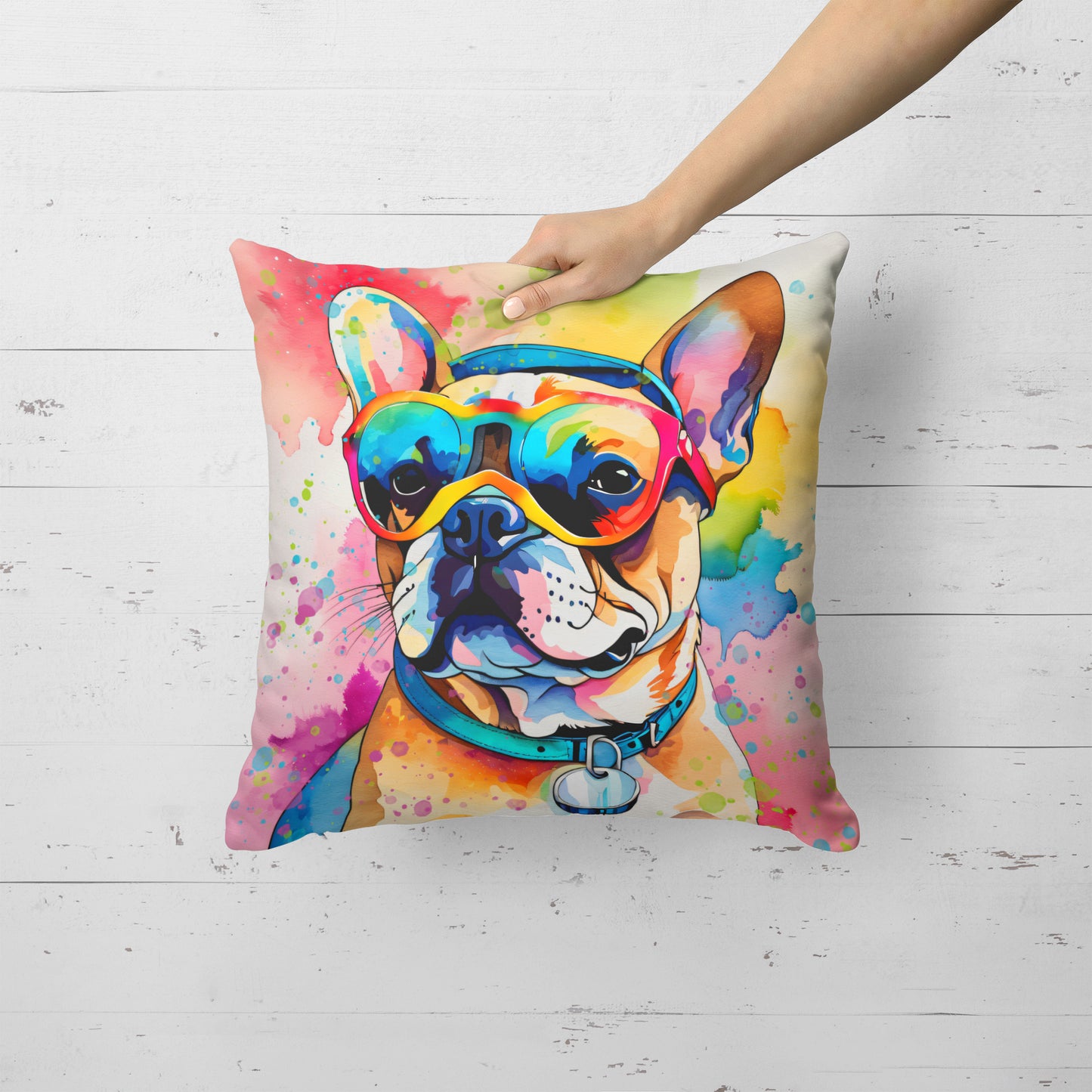 French Bulldog Hippie Dawg Throw Pillow