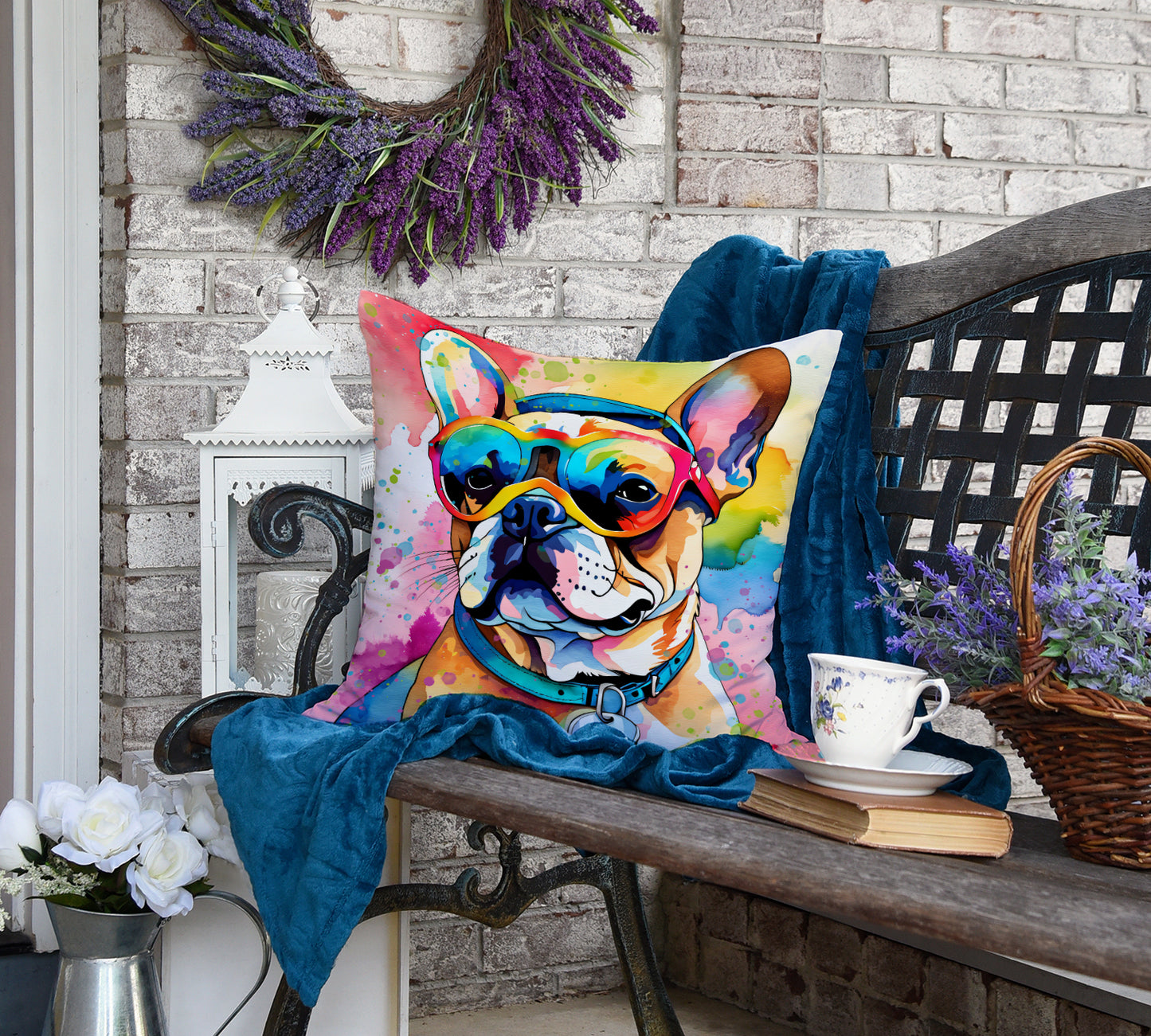 French Bulldog Hippie Dawg Throw Pillow