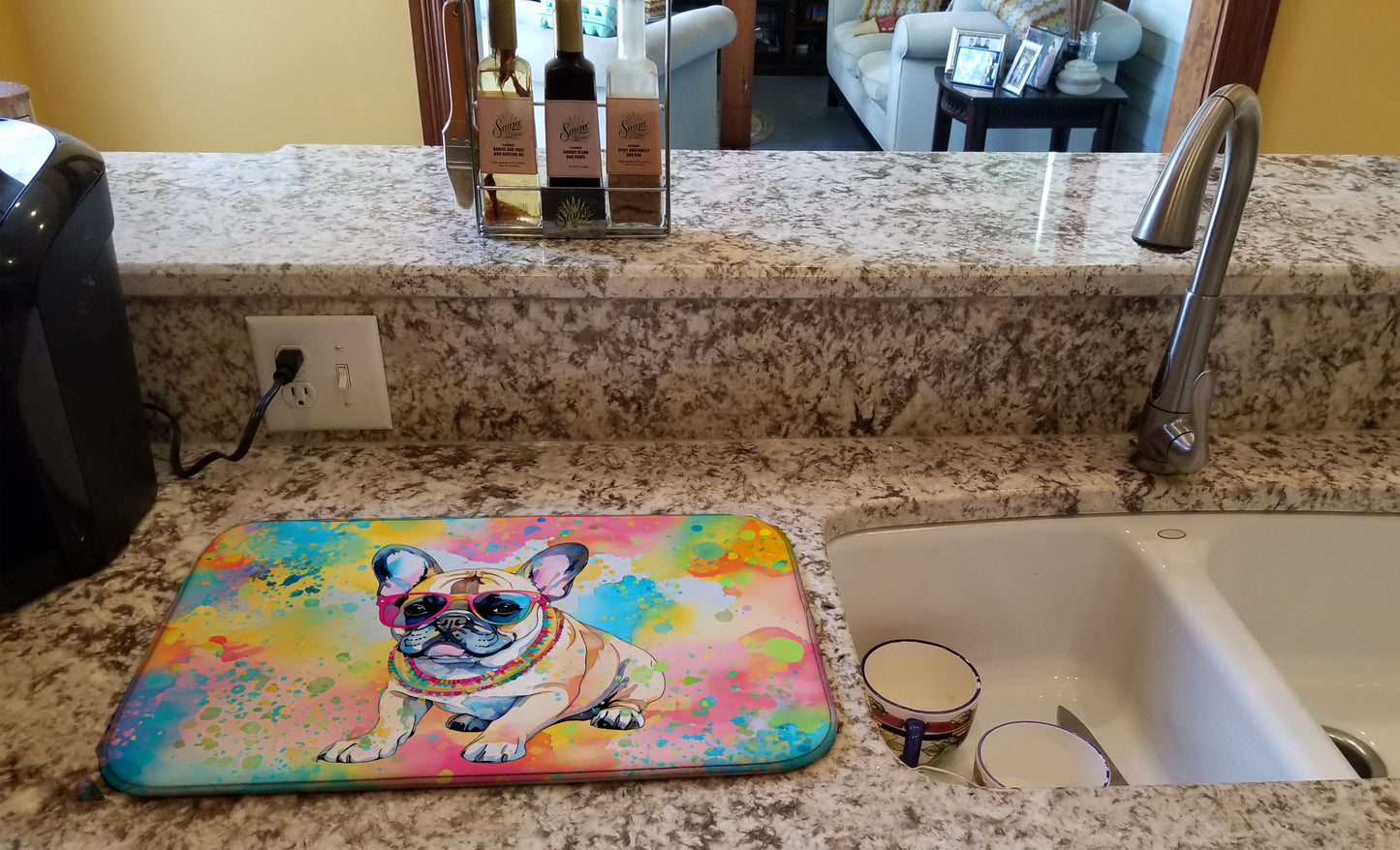 French Bulldog Hippie Dawg Dish Drying Mat