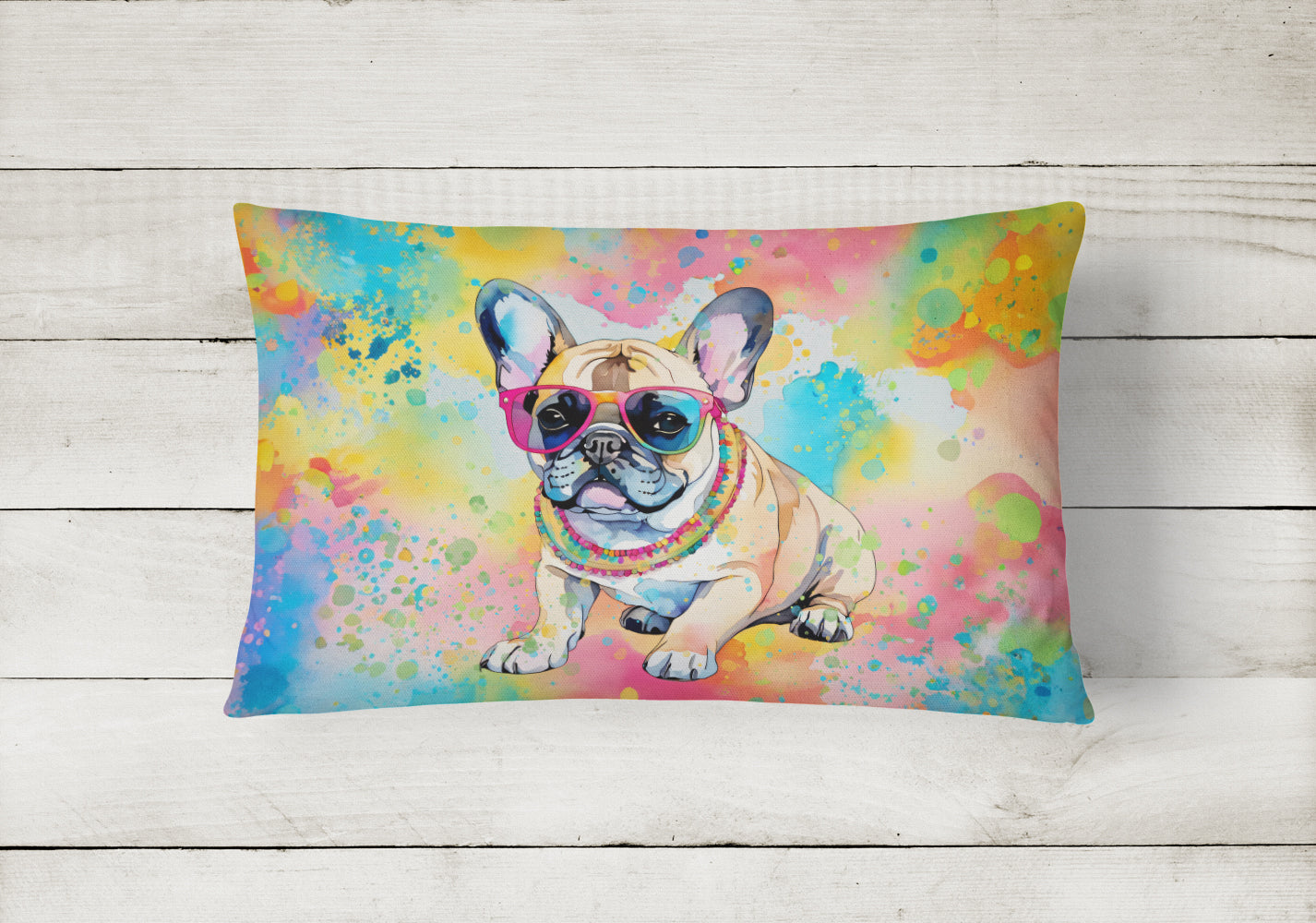 French Bulldog Hippie Dawg Throw Pillow