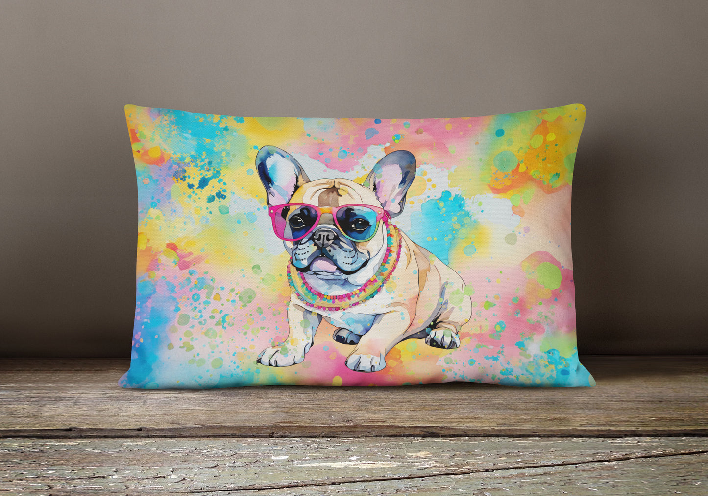 French Bulldog Hippie Dawg Throw Pillow