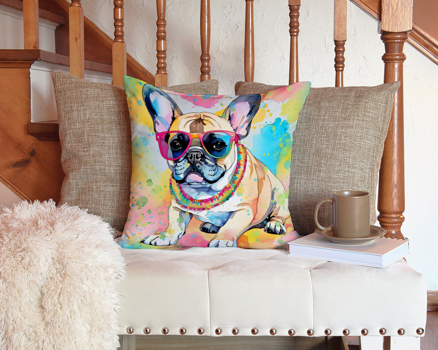 French Bulldog Hippie Dawg Throw Pillow