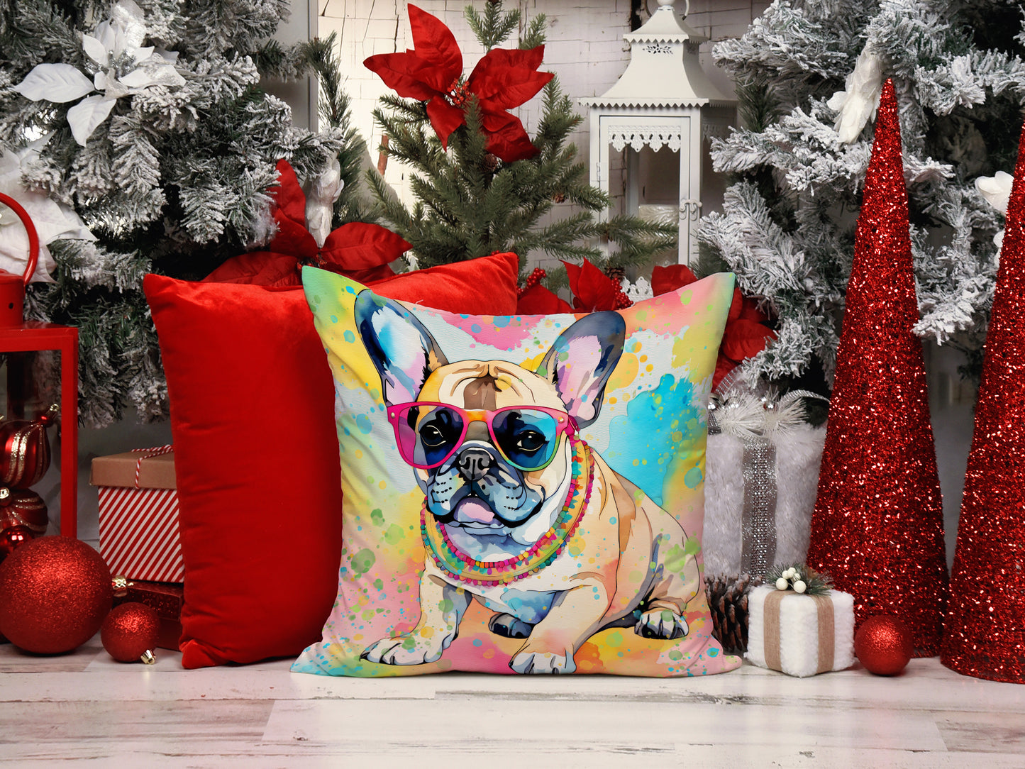 French Bulldog Hippie Dawg Throw Pillow