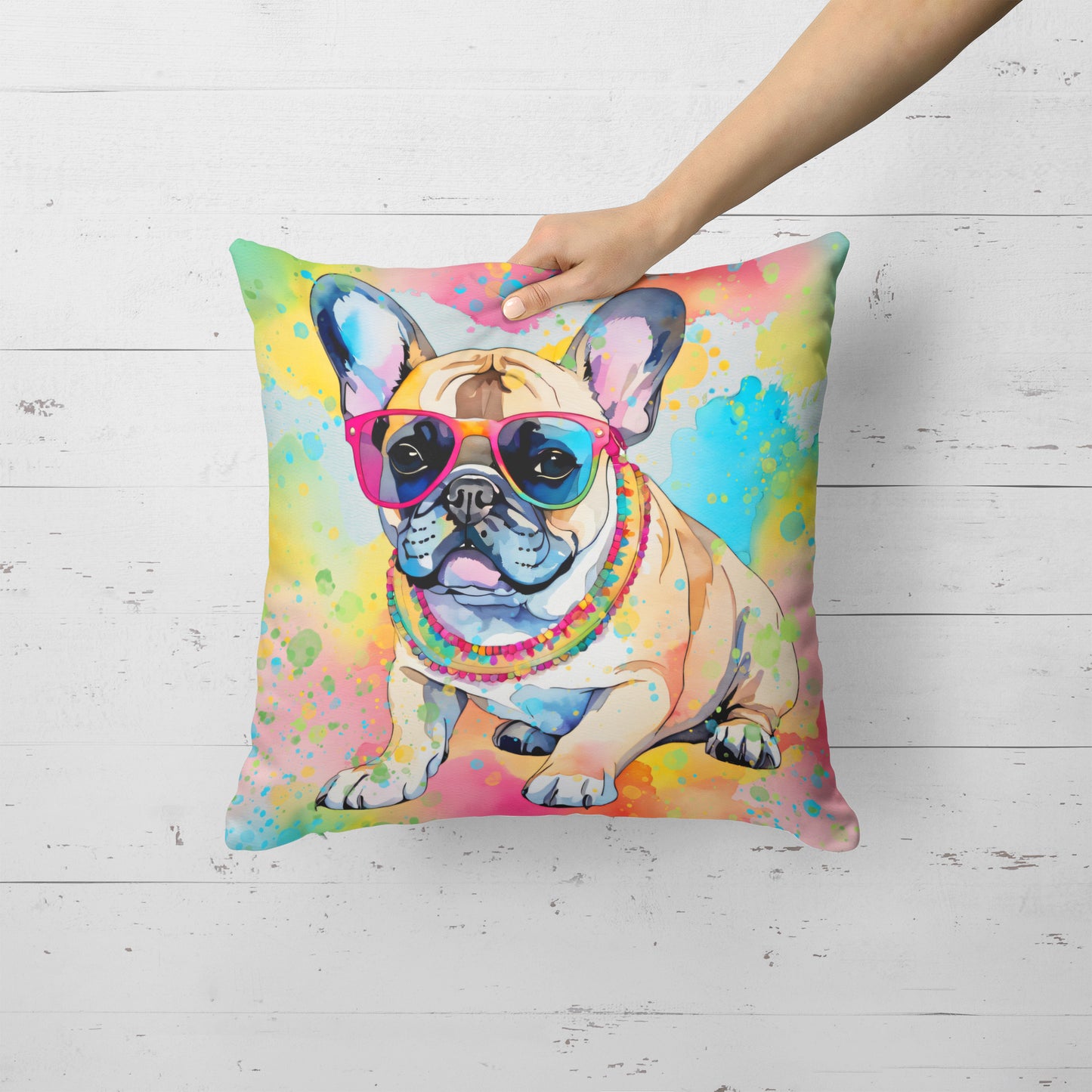 French Bulldog Hippie Dawg Throw Pillow