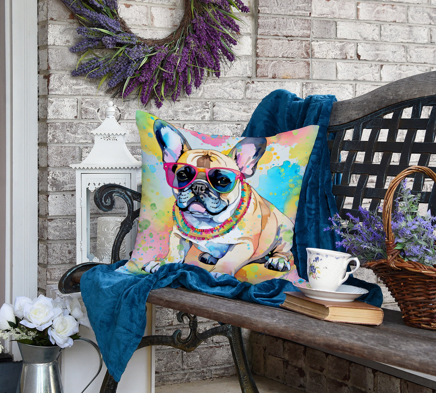 French Bulldog Hippie Dawg Throw Pillow