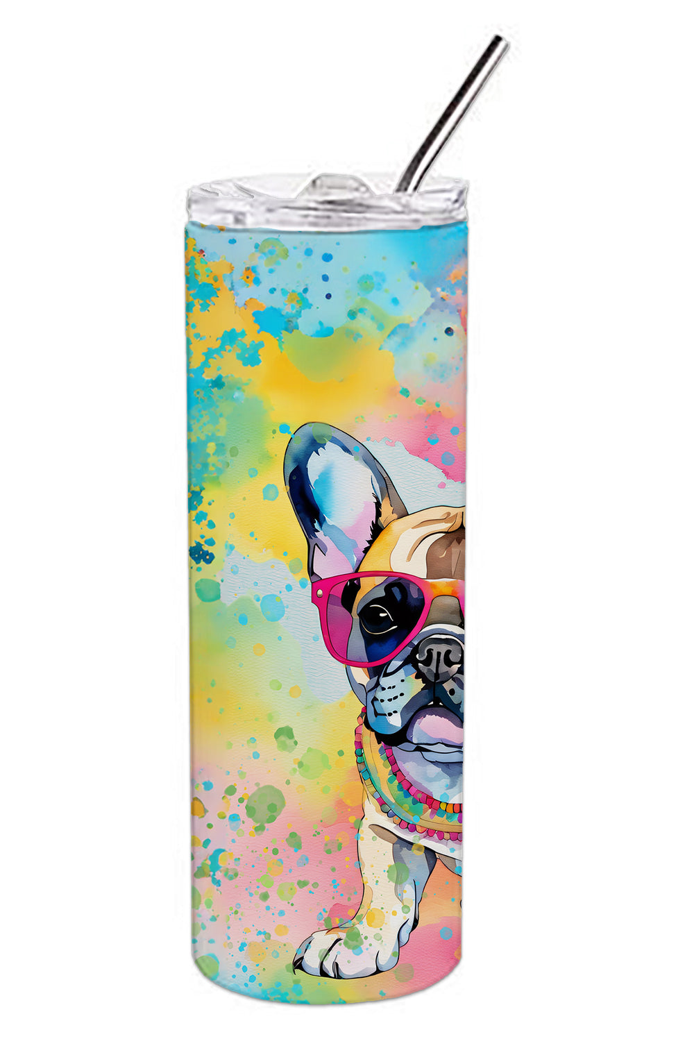 French Bulldog Hippie Dawg Stainless Steel Skinny Tumbler